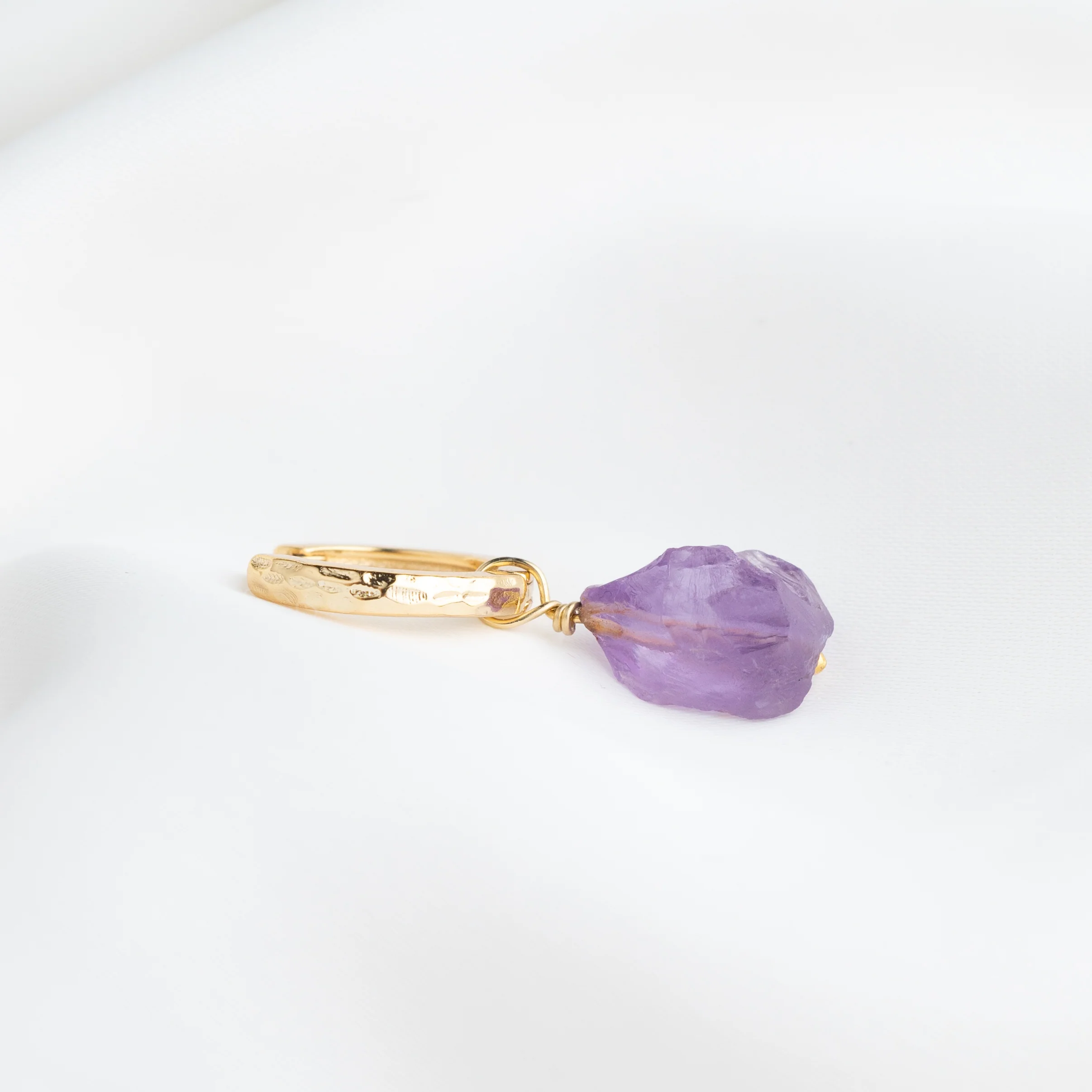 Amethyst Hammered Hoop Earring - Image 3