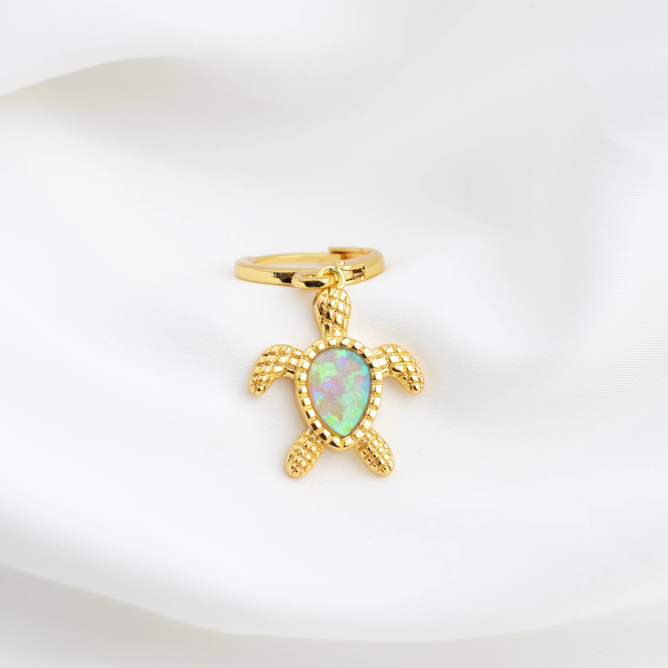 Bohemian Green Opal Turtle Earring
