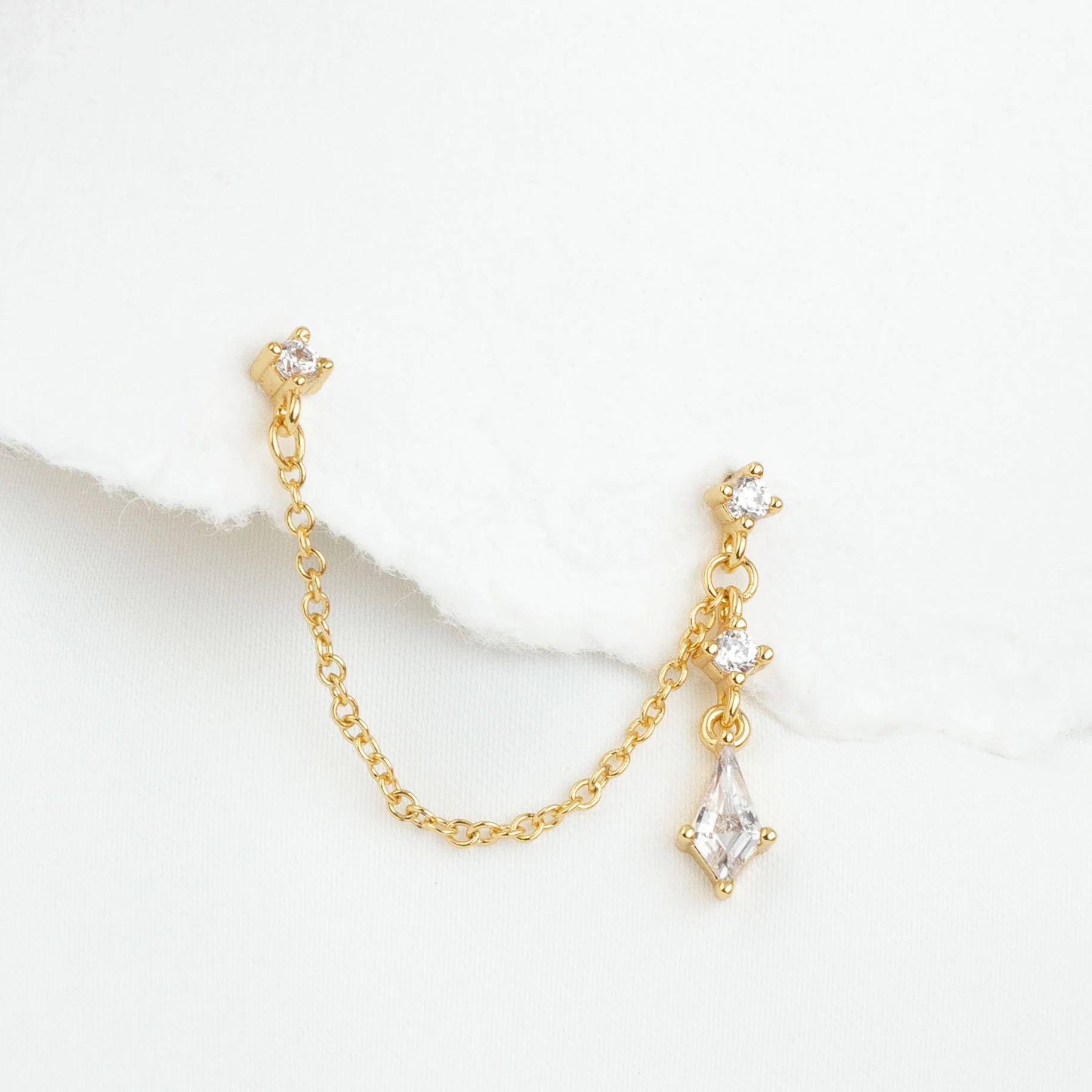 Diamond Drop Chain Earpin - Image 3