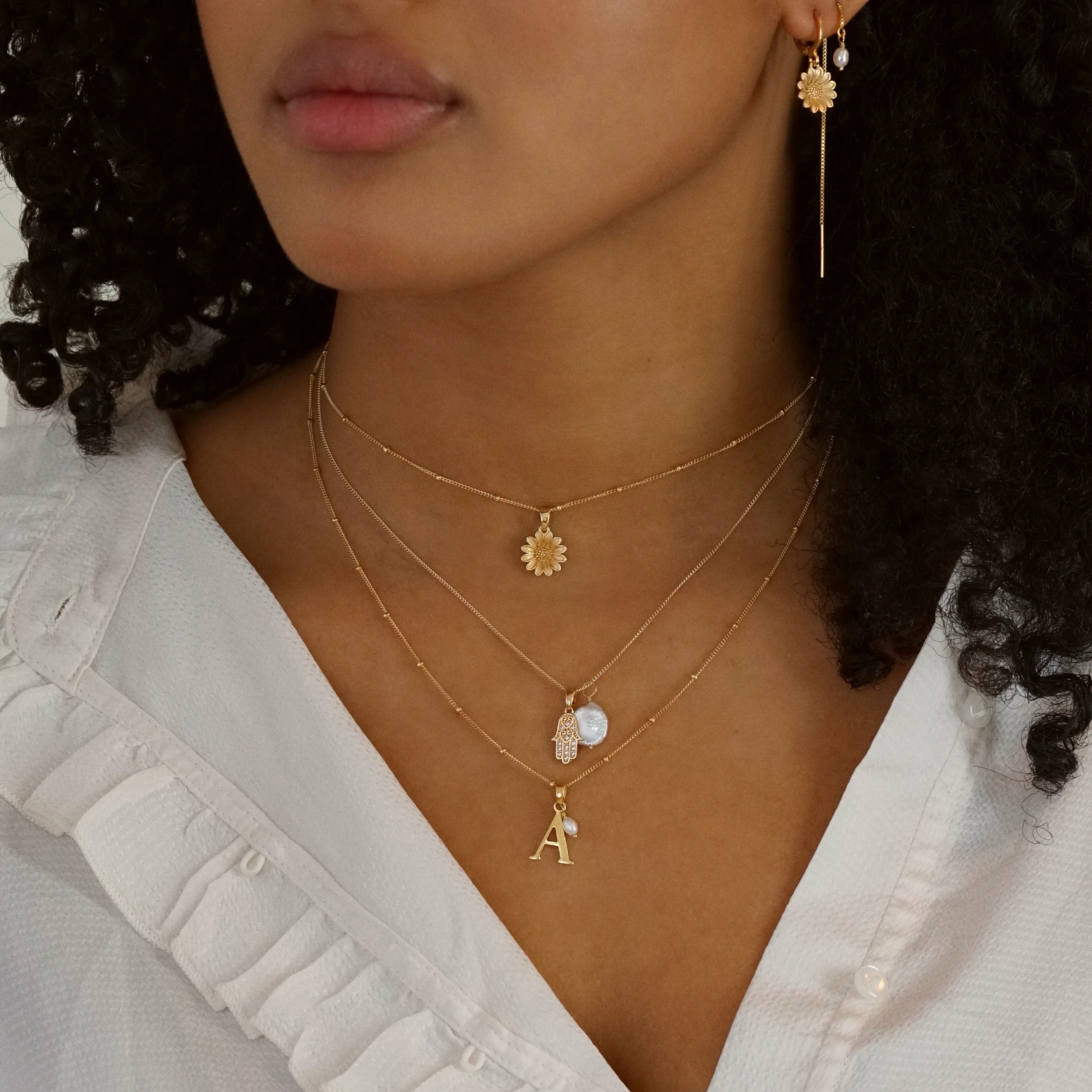 Initial Letter Necklace With Pearl - Image 4