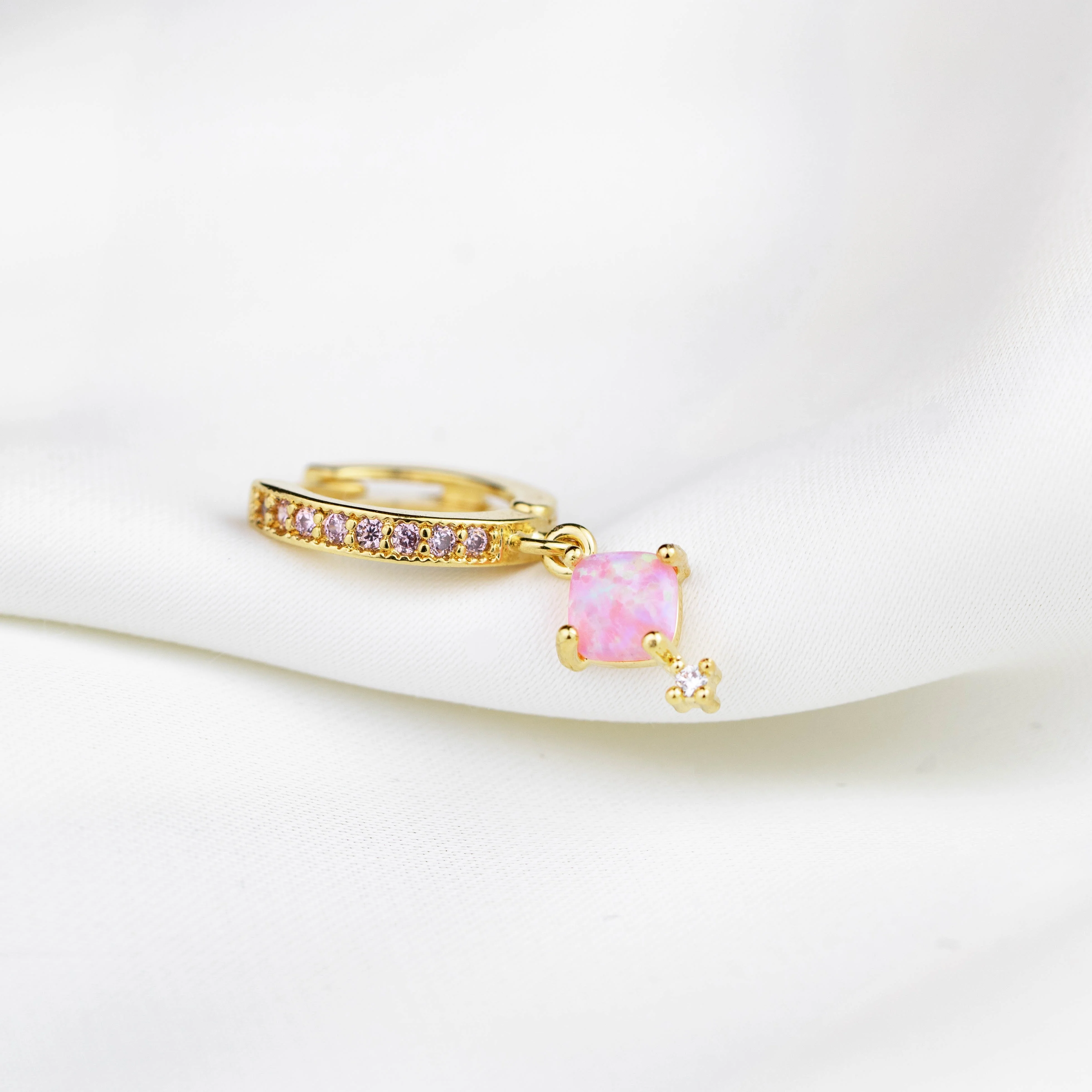 Pink Cubic Opal Sparkling Hoop Earring - Image 3