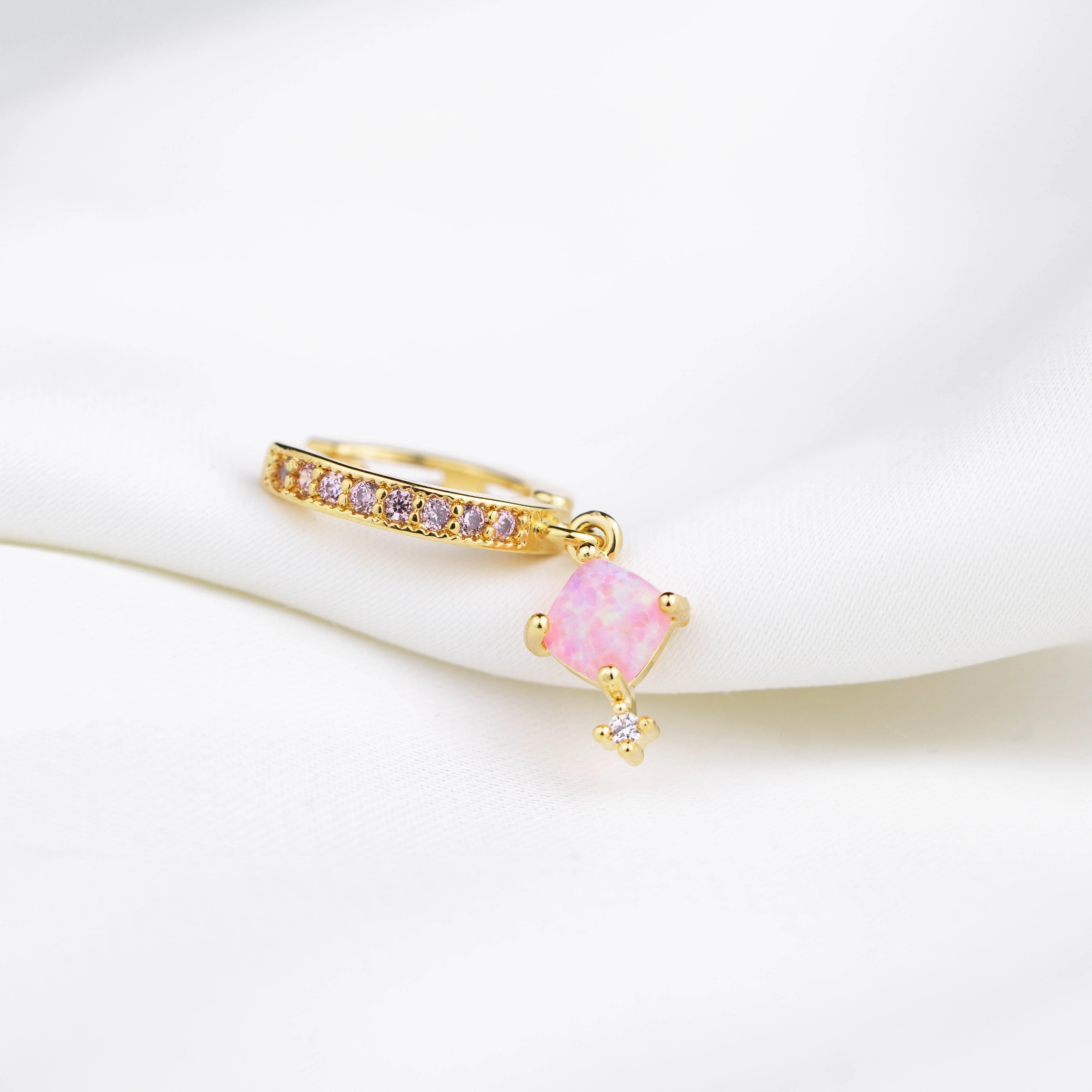 Pink Cubic Opal Sparkling Hoop Earring - Image 4