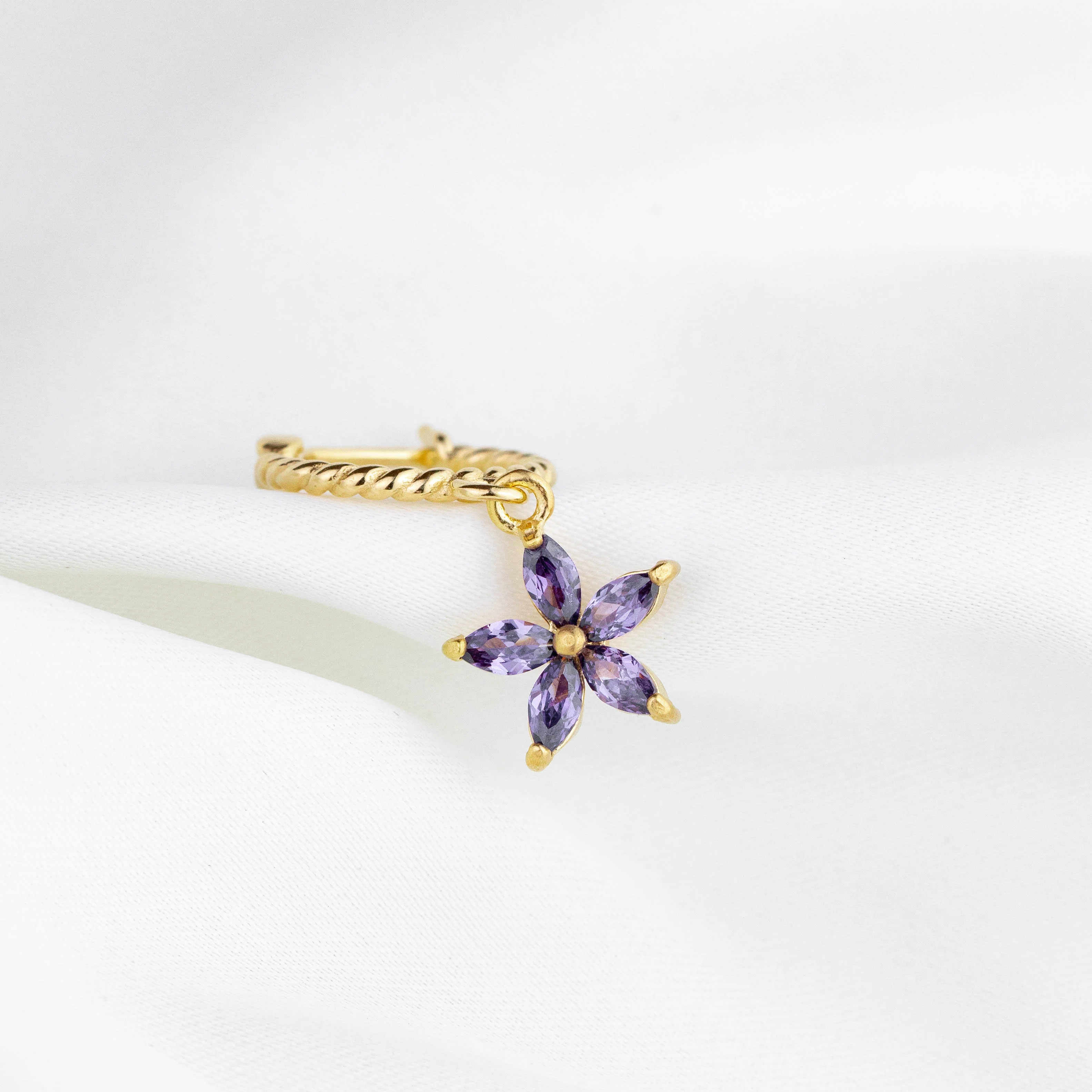 Purple Diamond Flower Twisted Hoop - Image 4