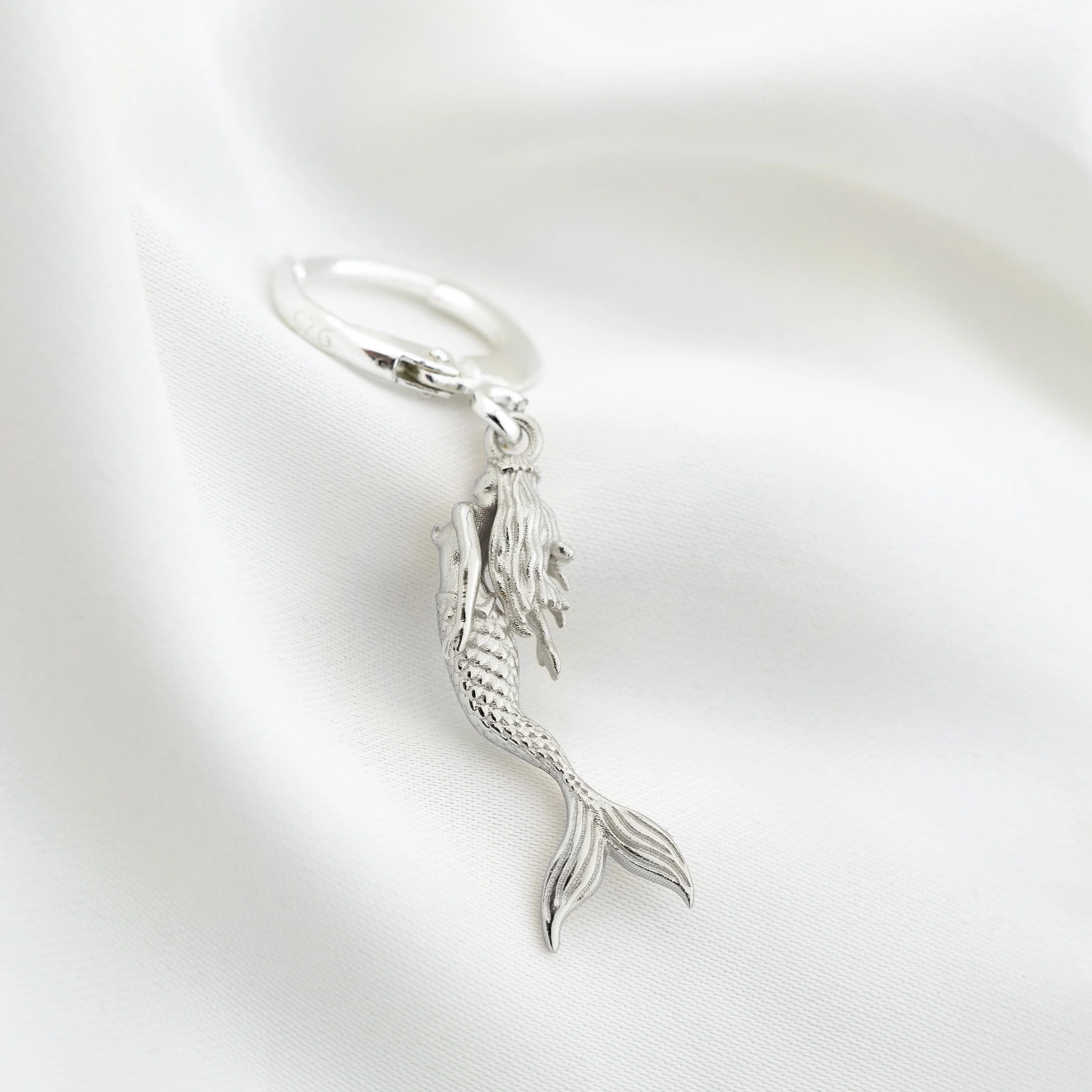 Silver Bohemian Green Opal Mermaid Earring - Image 2