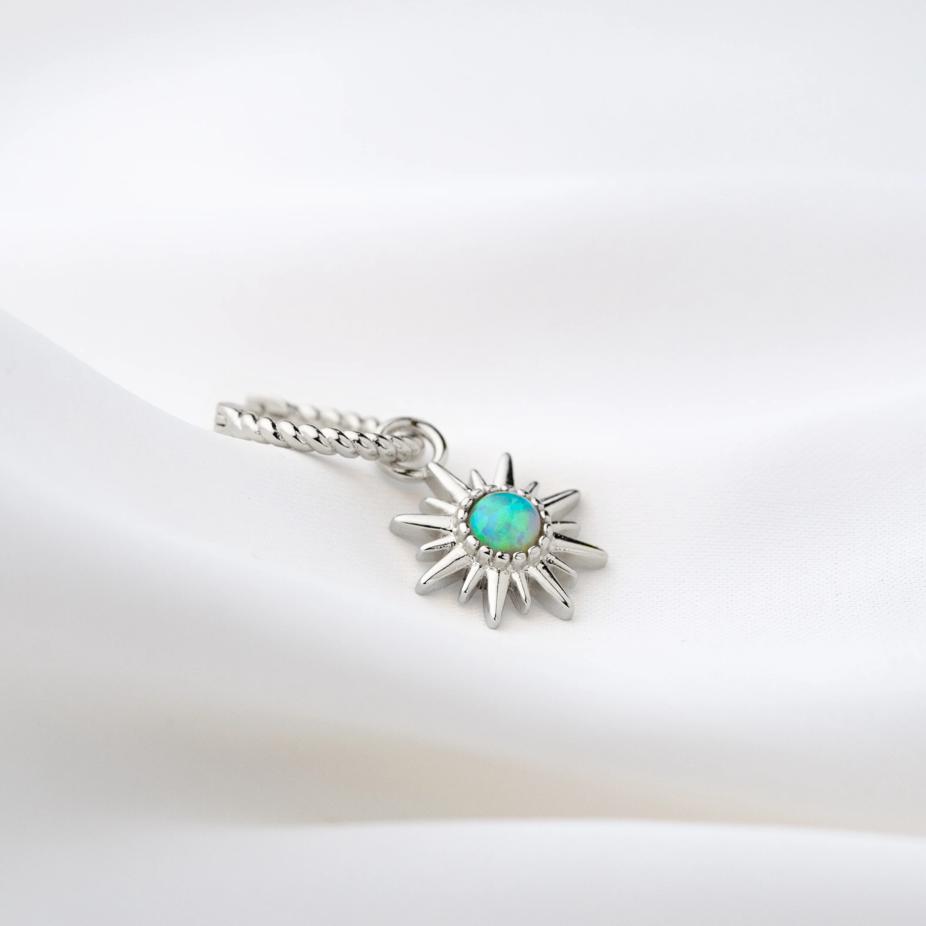 Silver Bohemian Green Opal Sun Earring