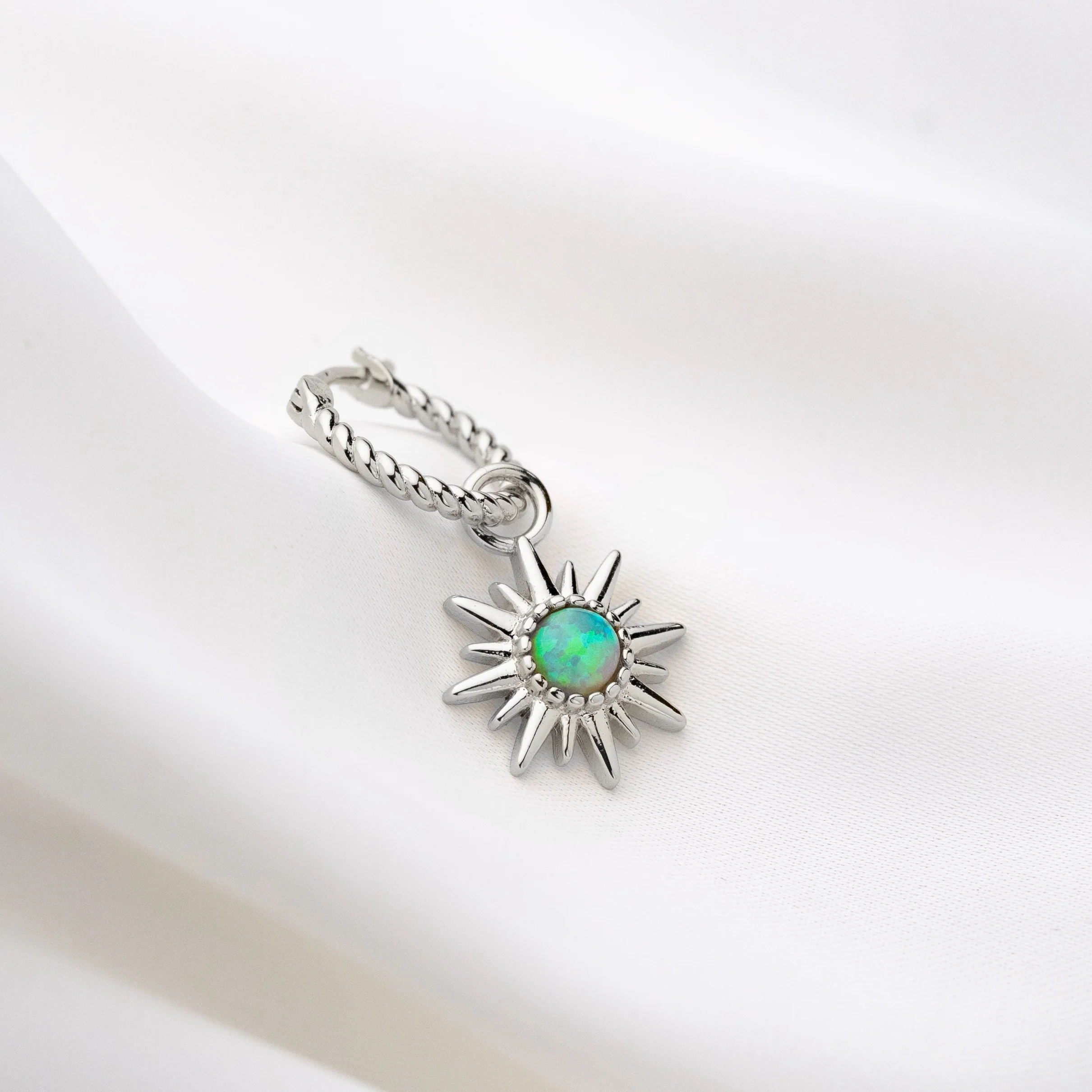 Silver Bohemian Green Opal Sun Earring - Image 3