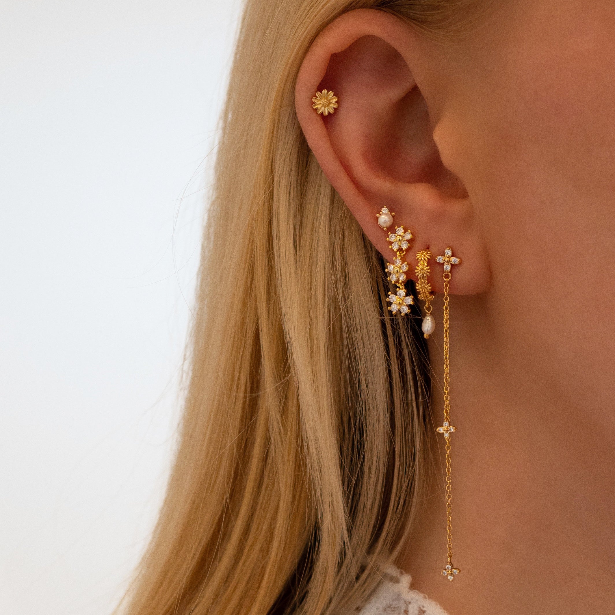 Silver Dangling Flowers Earpin - Image 2