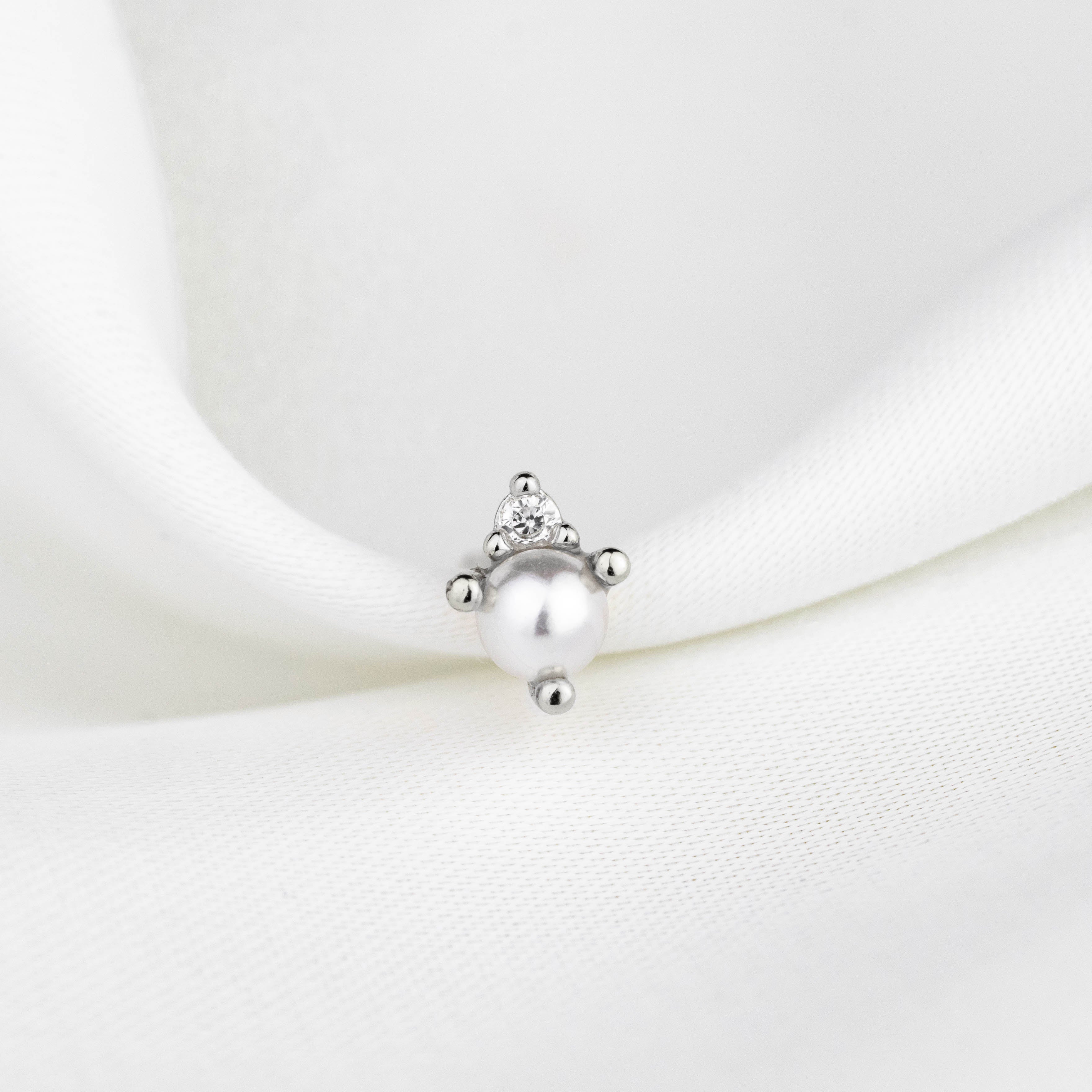 Silver Delicate Sparkling Pearl Stud - Image 3