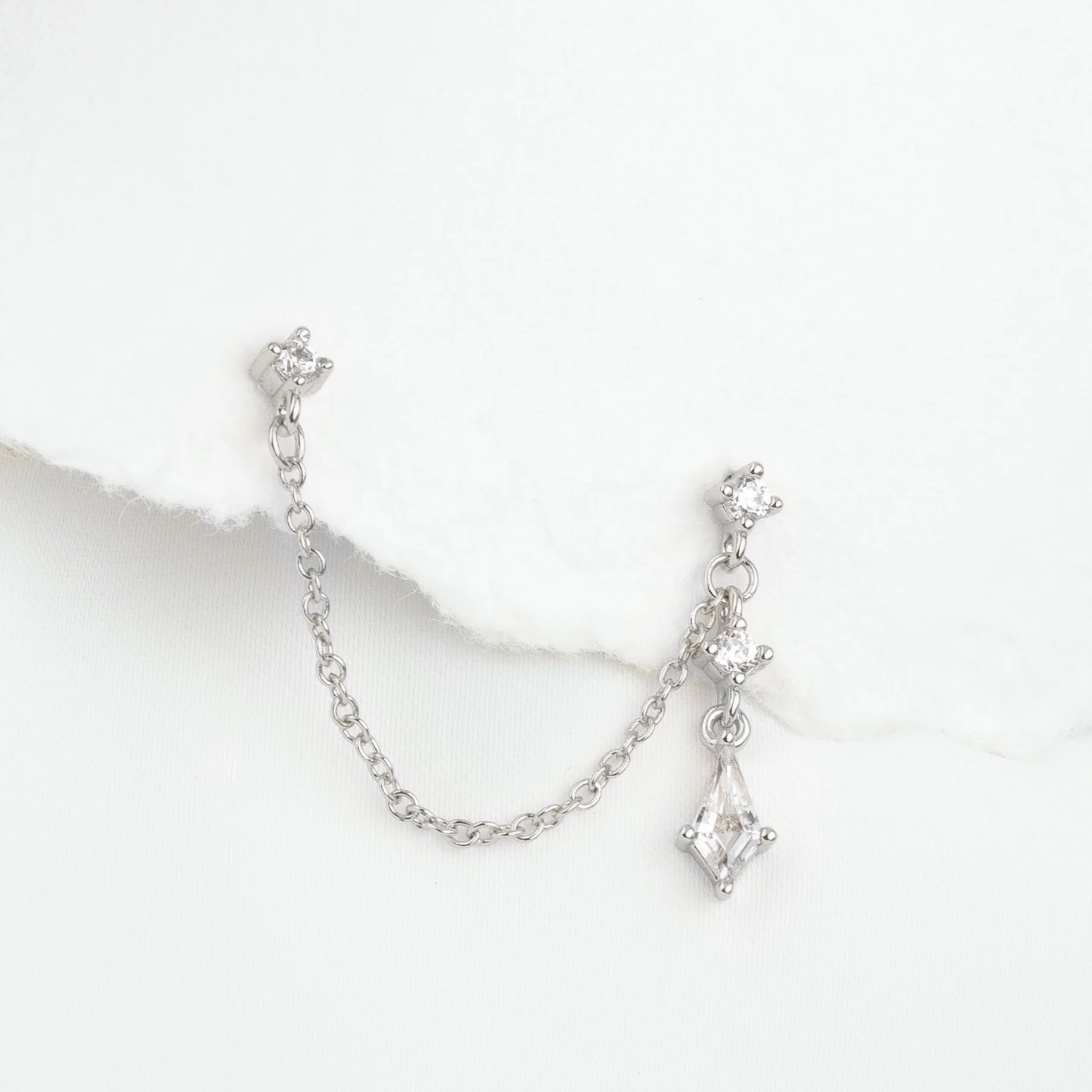 Silver Diamond Drop Chain Earpin - Image 3