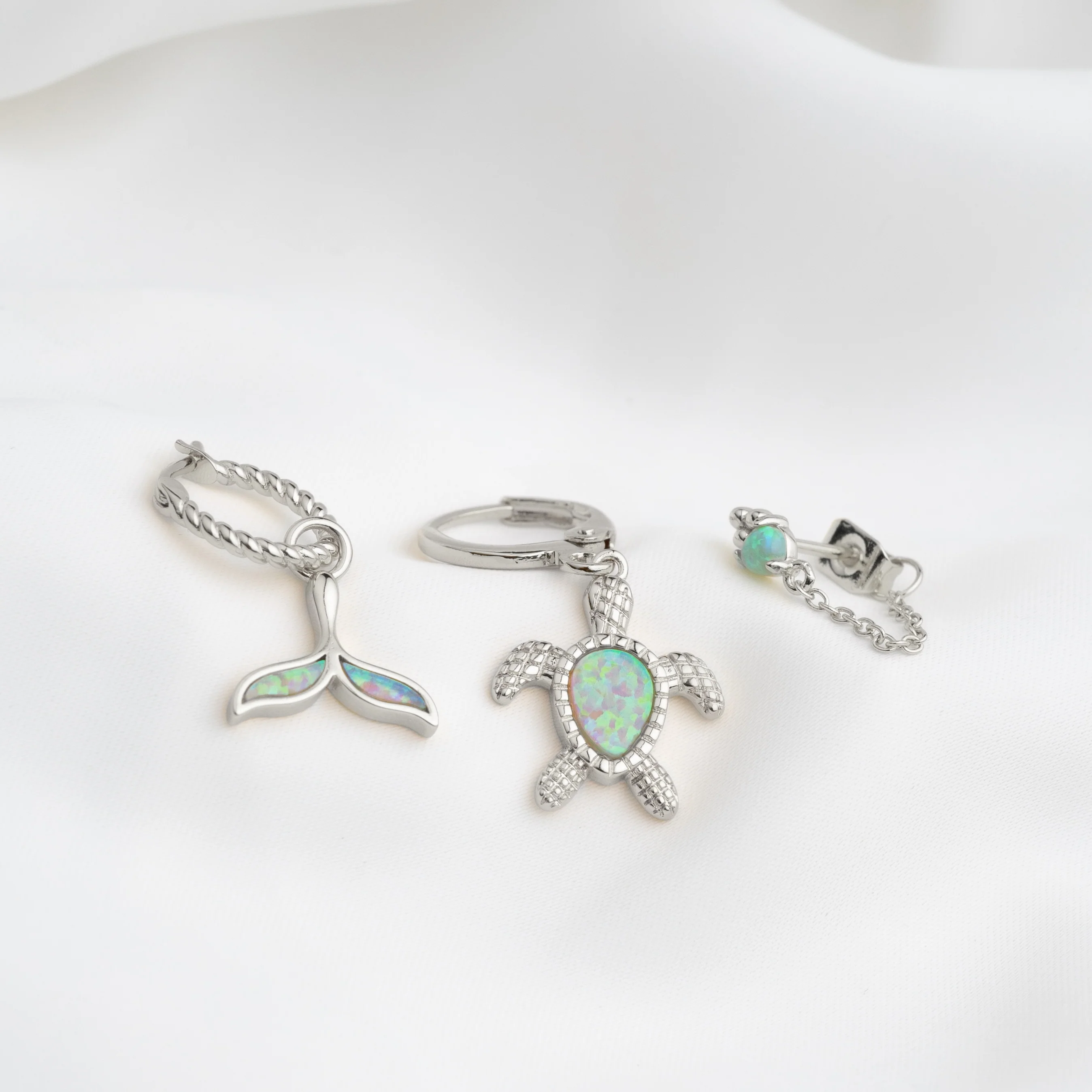 Silver Green Opal Whale Tail Earring - Image 2