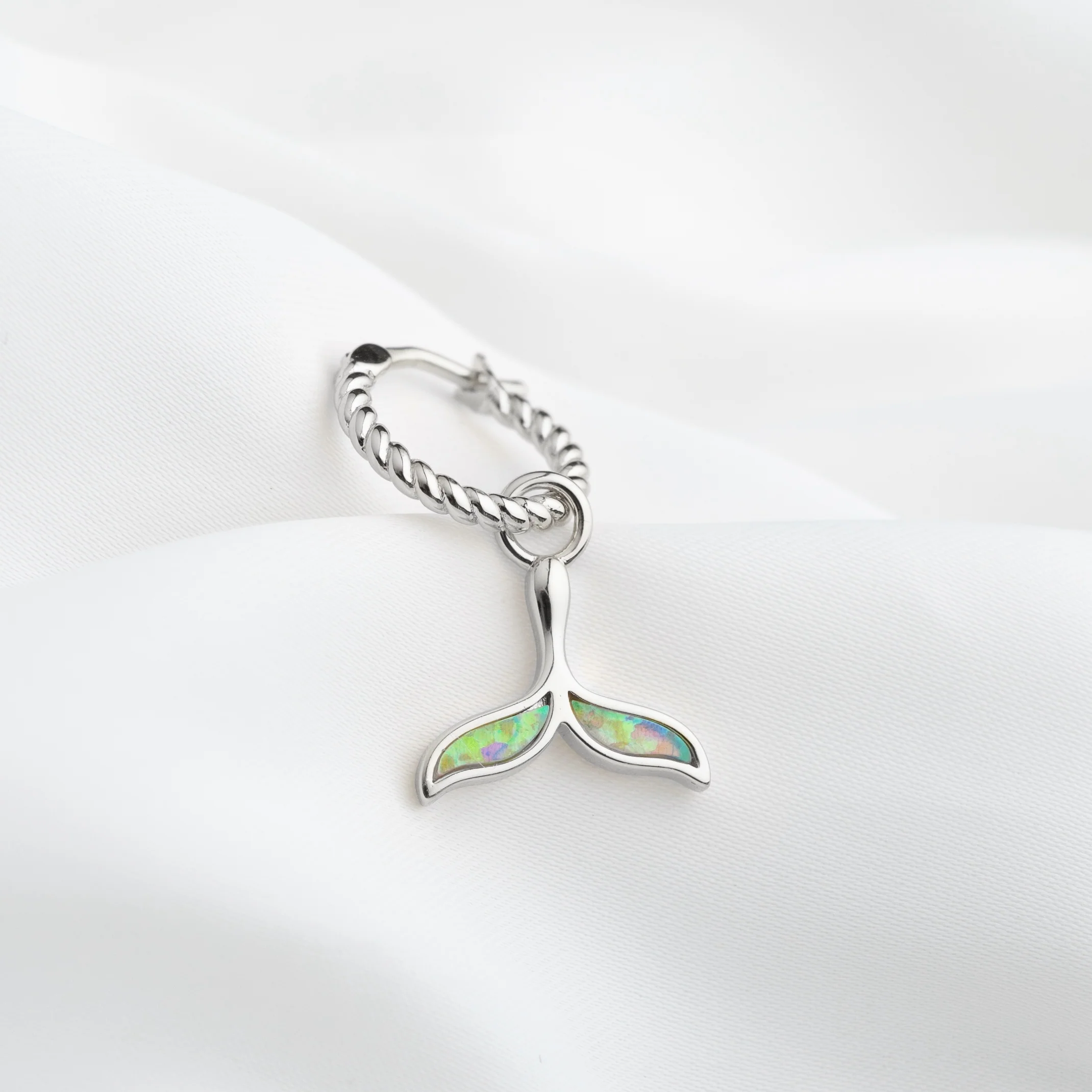 Silver Green Opal Whale Tail Earring - Image 3