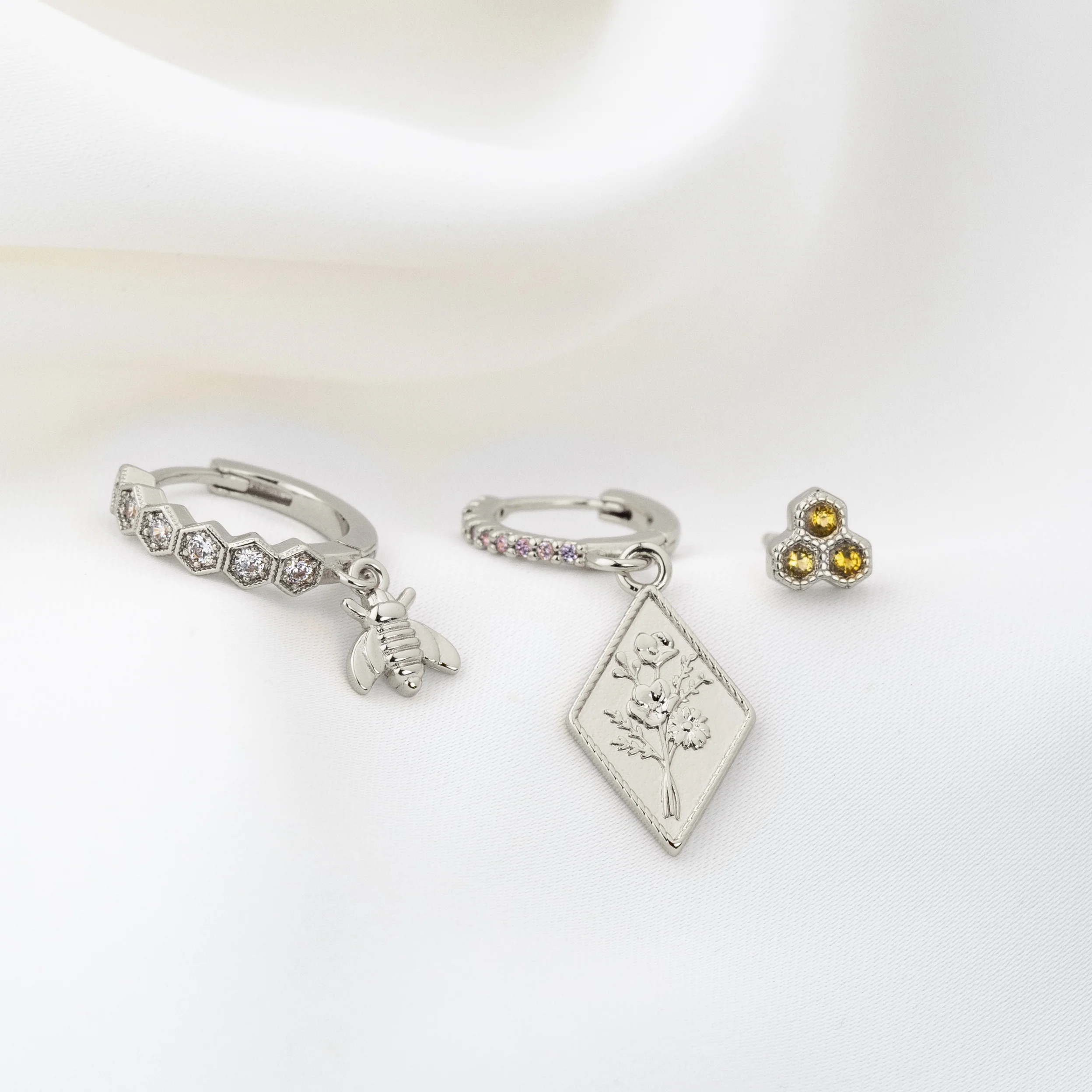 Silver Mini Honeycomb Stud - Image 3
