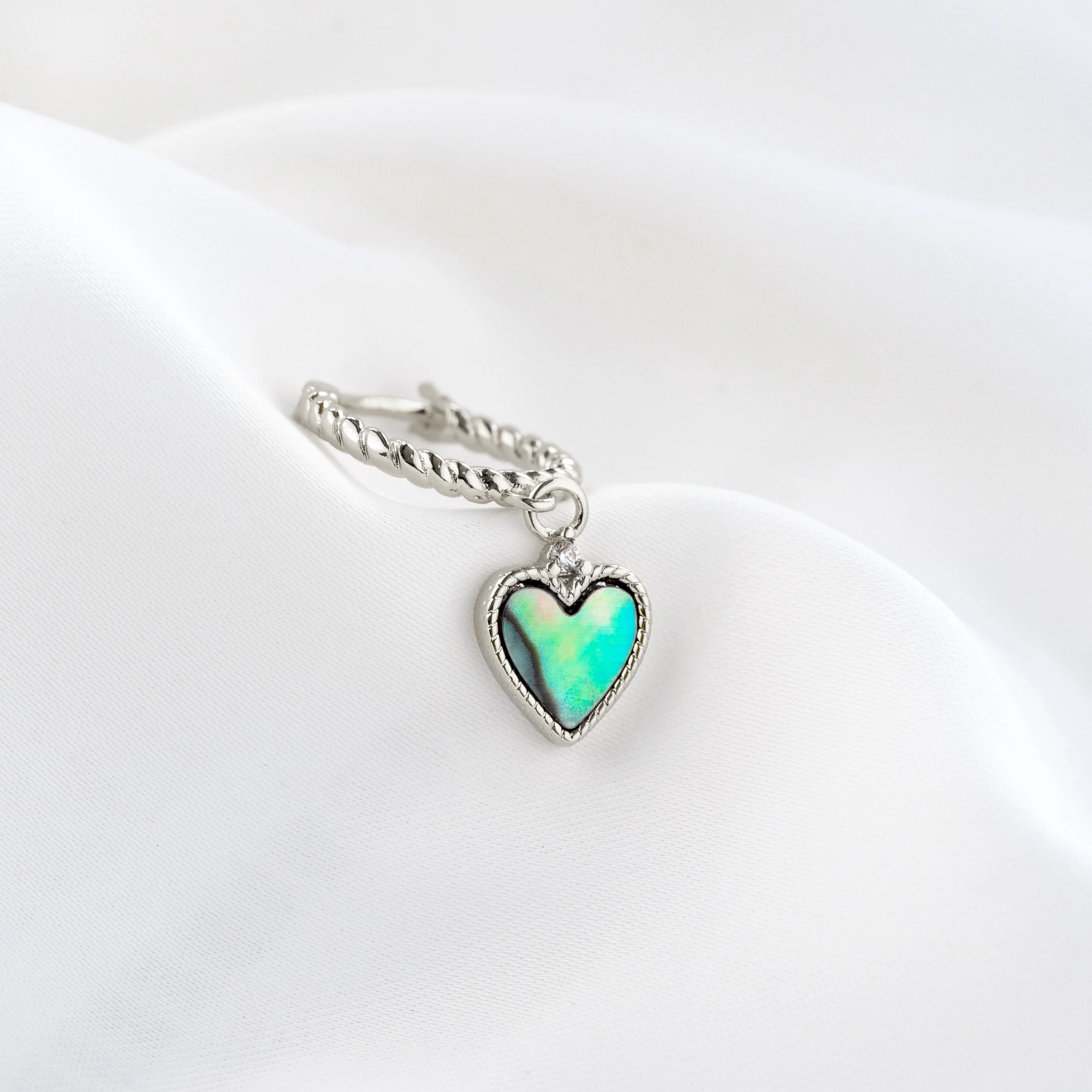 Silver Mother Of Pearl Heart Earring