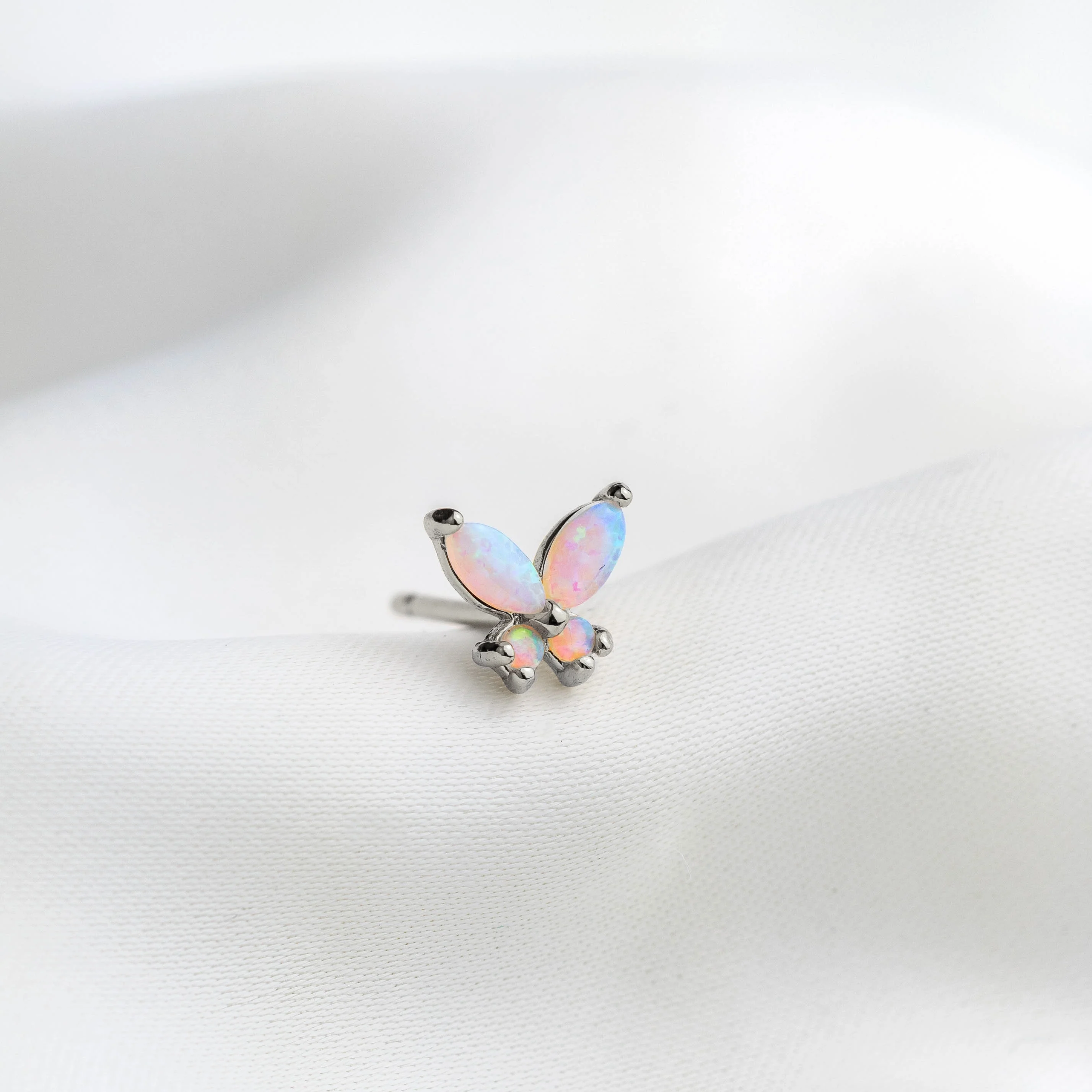 Silver Opal Butterfly Stud
