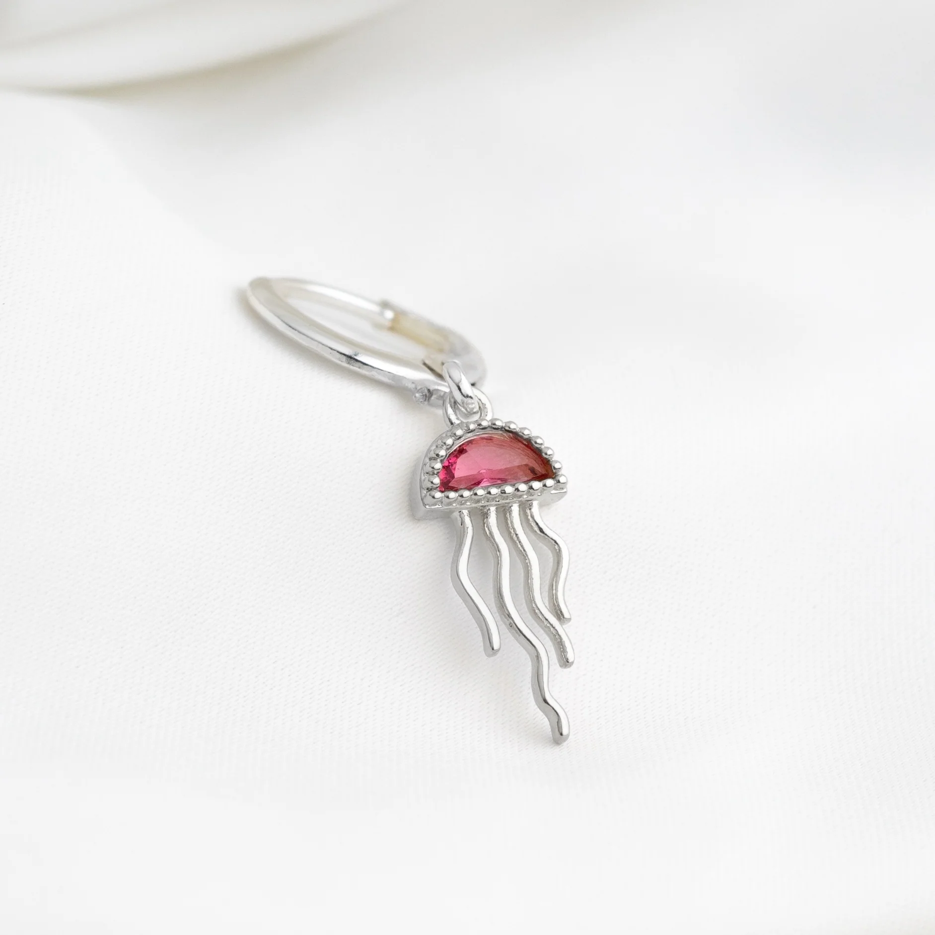 Silver Pink Tropical Jellyfish Earring