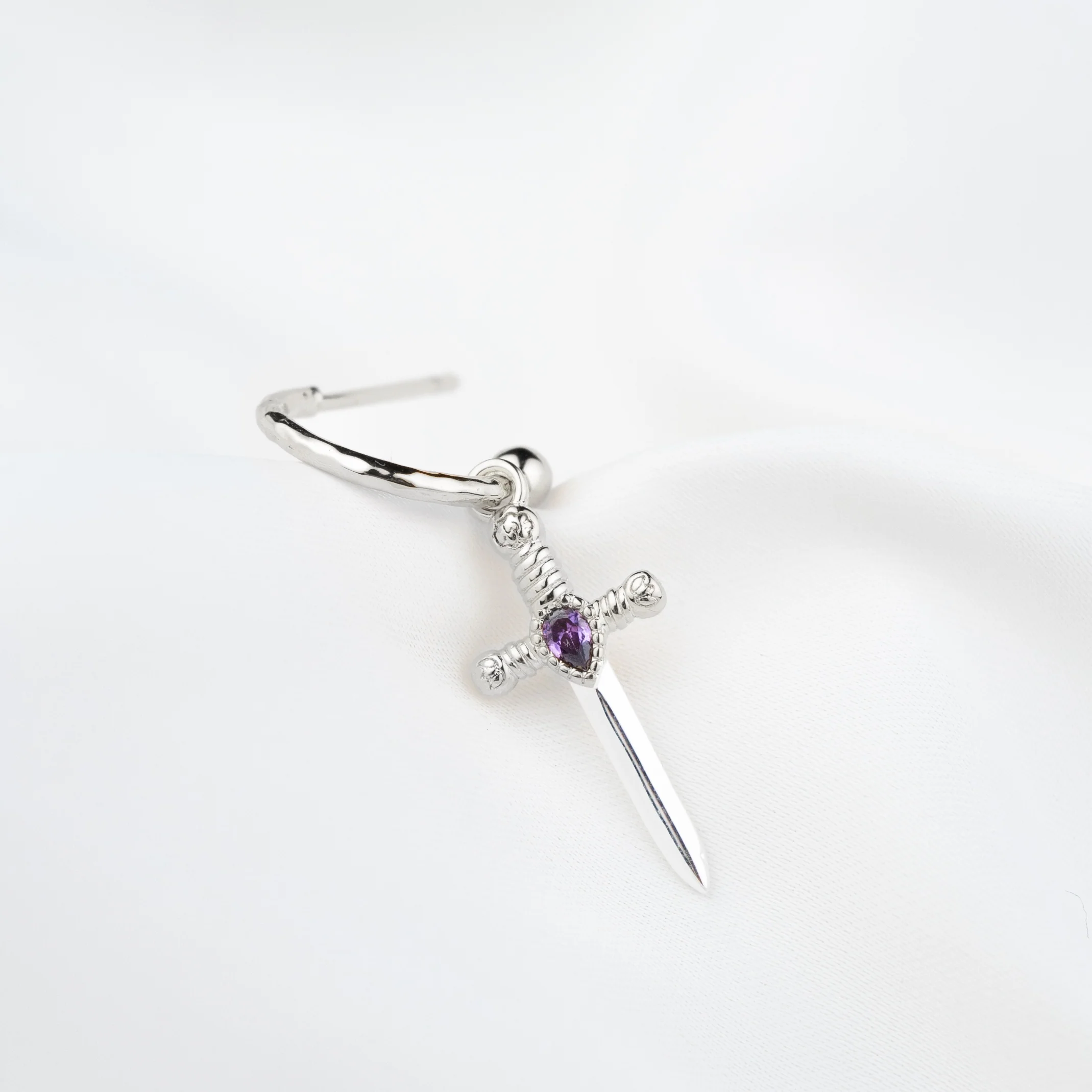 Silver Purple Dagger Earring - Image 2