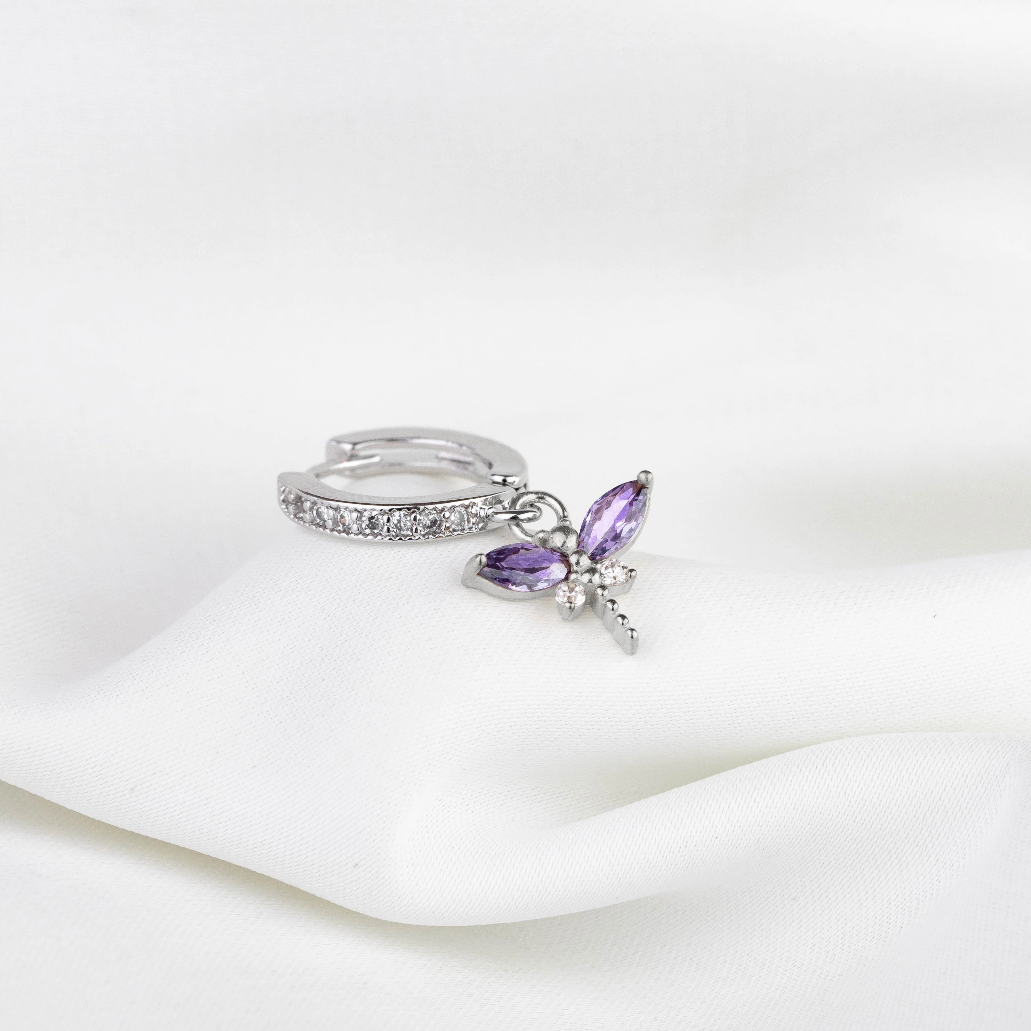 Silver Purple Dragonfly Earring - Image 2