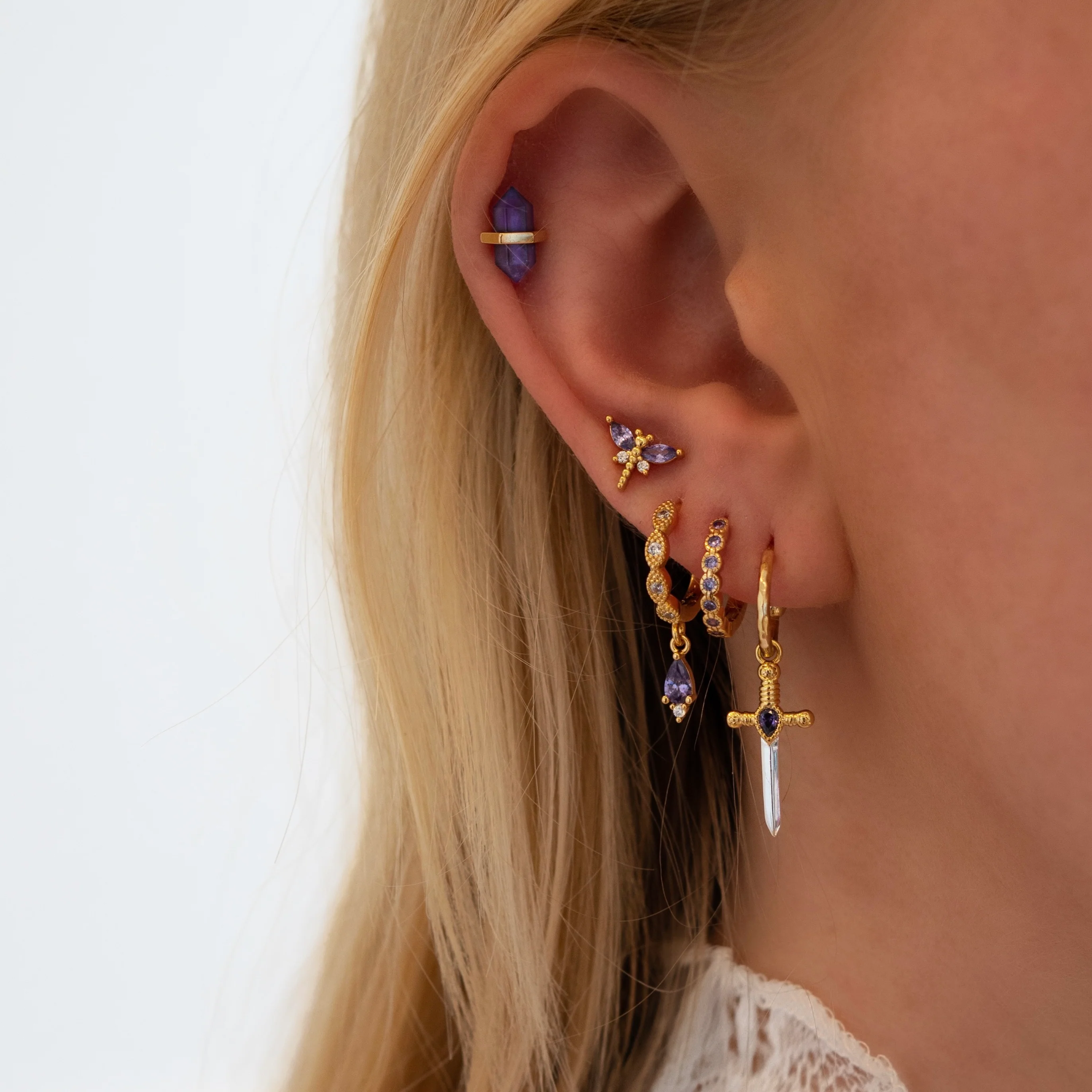 Silver Purple Dragonfly Stud - Image 3