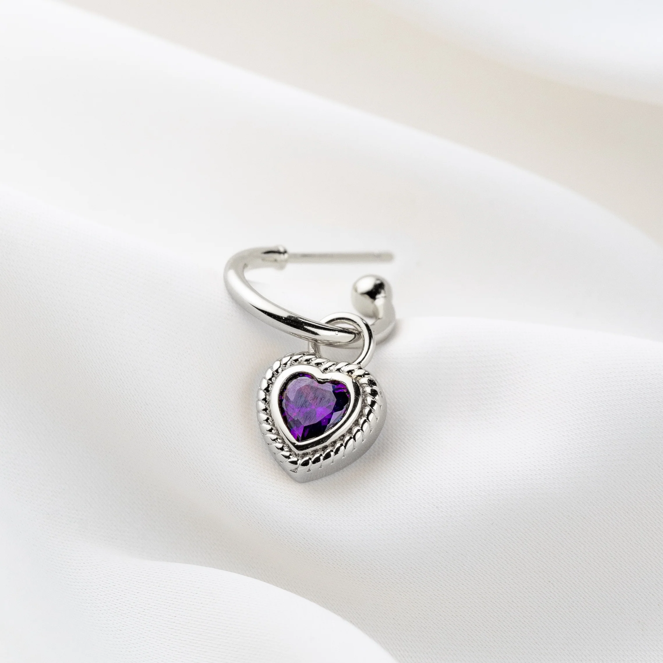 Silver Purple Heart Earring