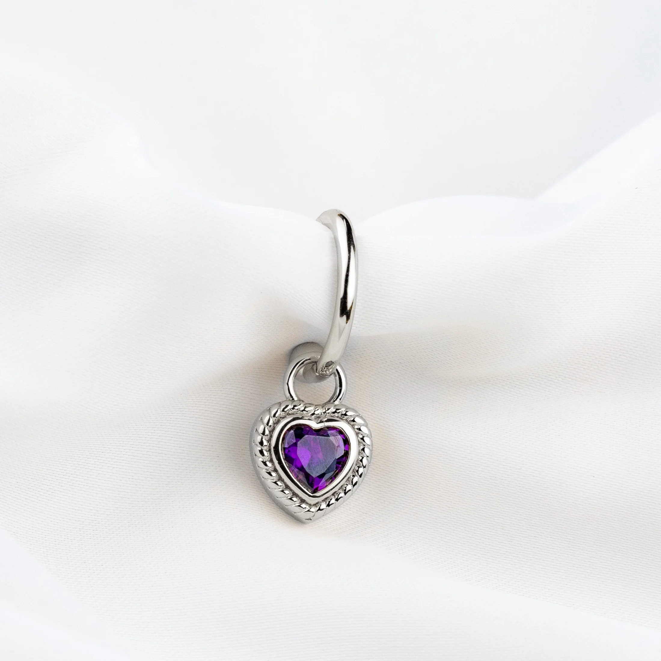 Silver Purple Heart Earring - Image 2