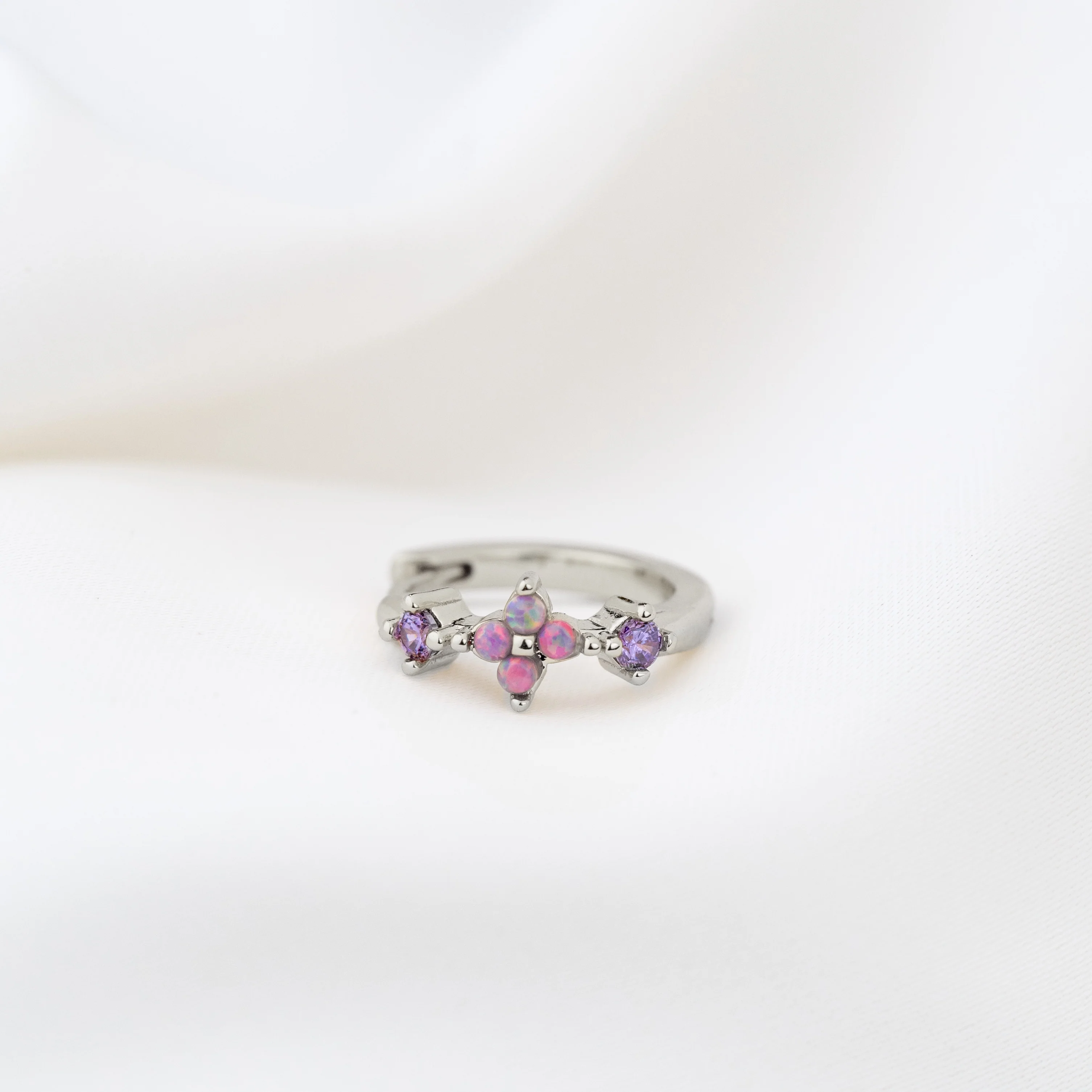 Silver Purple Opal Blossom Hoop - Image 2