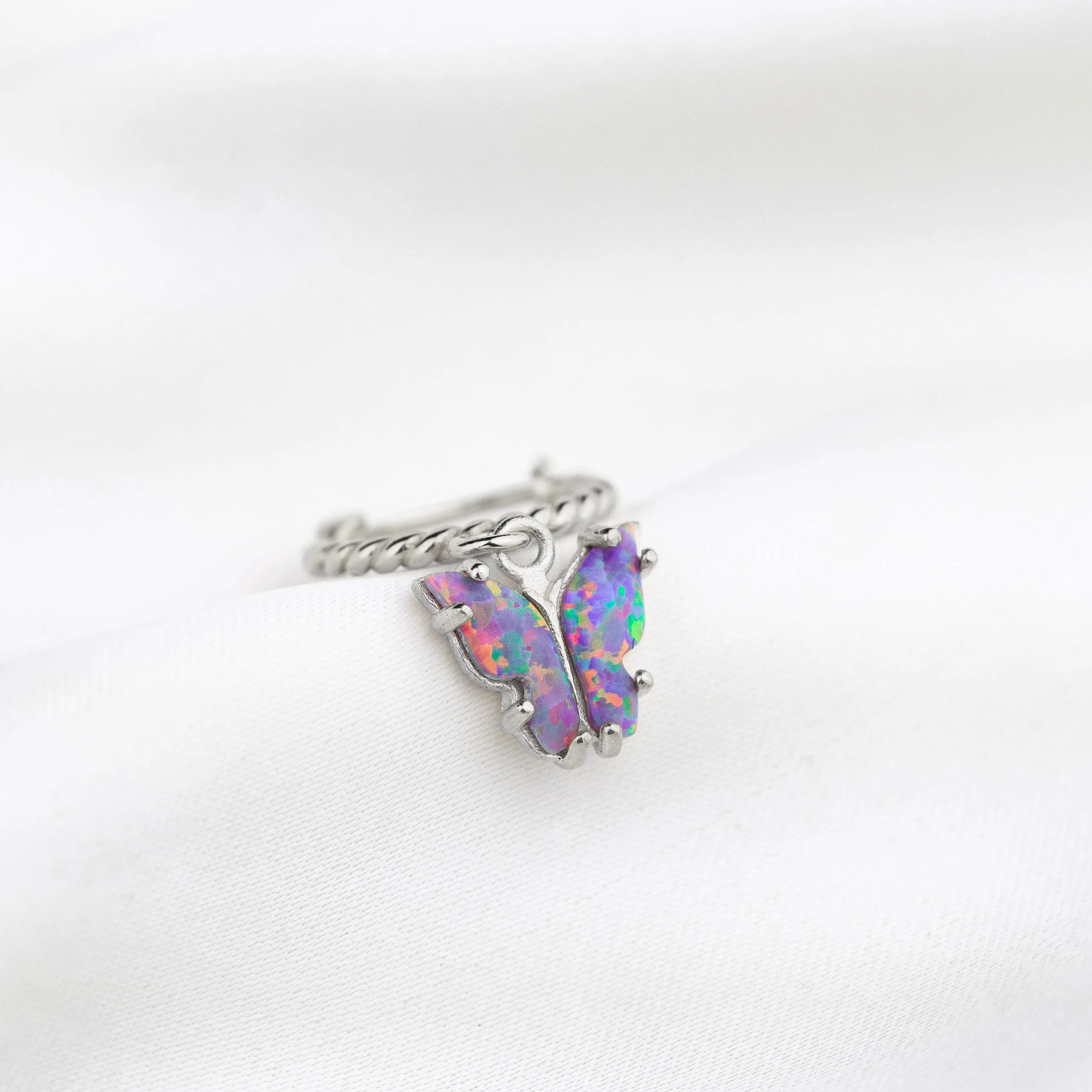 Silver Purple Opal Wings Butterfly Earring - Image 2