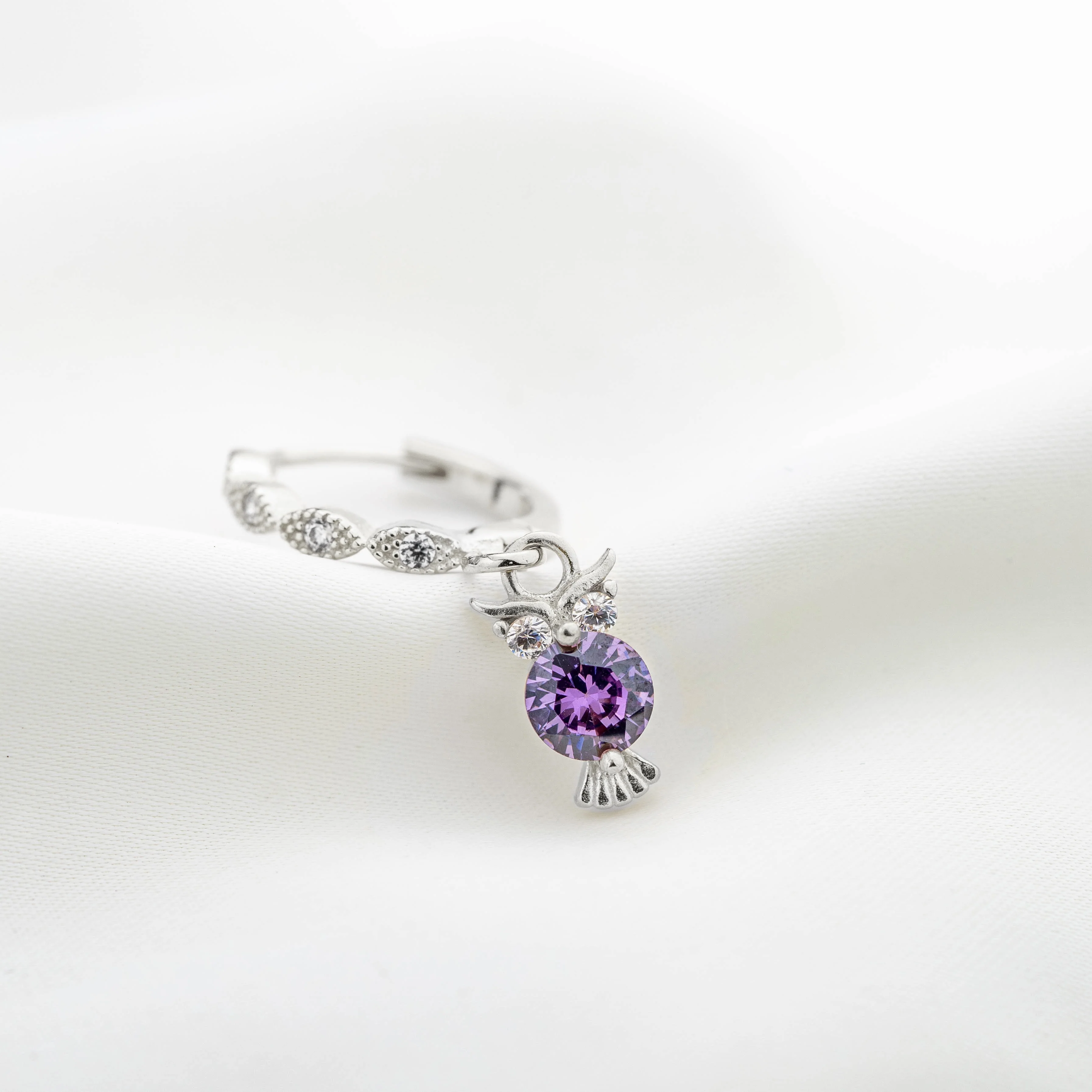 Silver Small Violet Owl Earring - Image 2