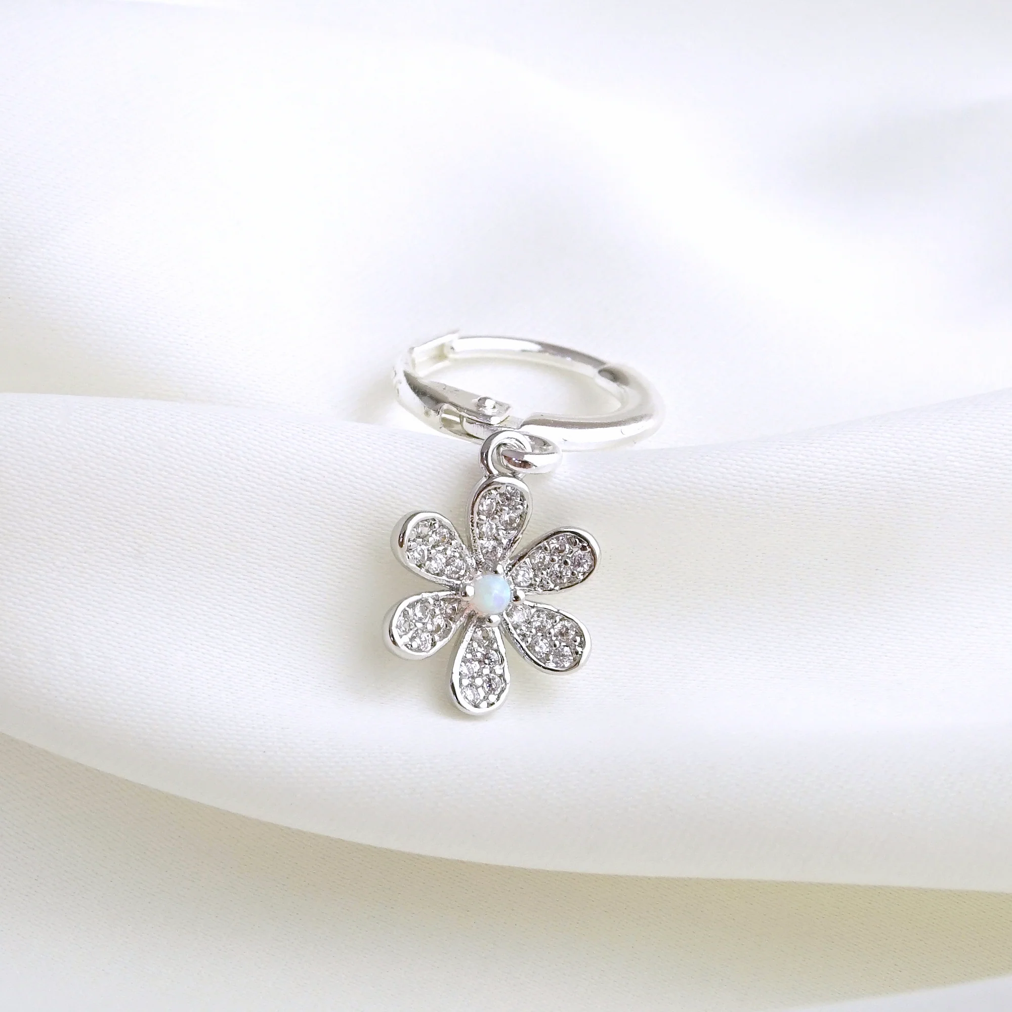 Silver Sparkling Opal Flower Earring - Image 2