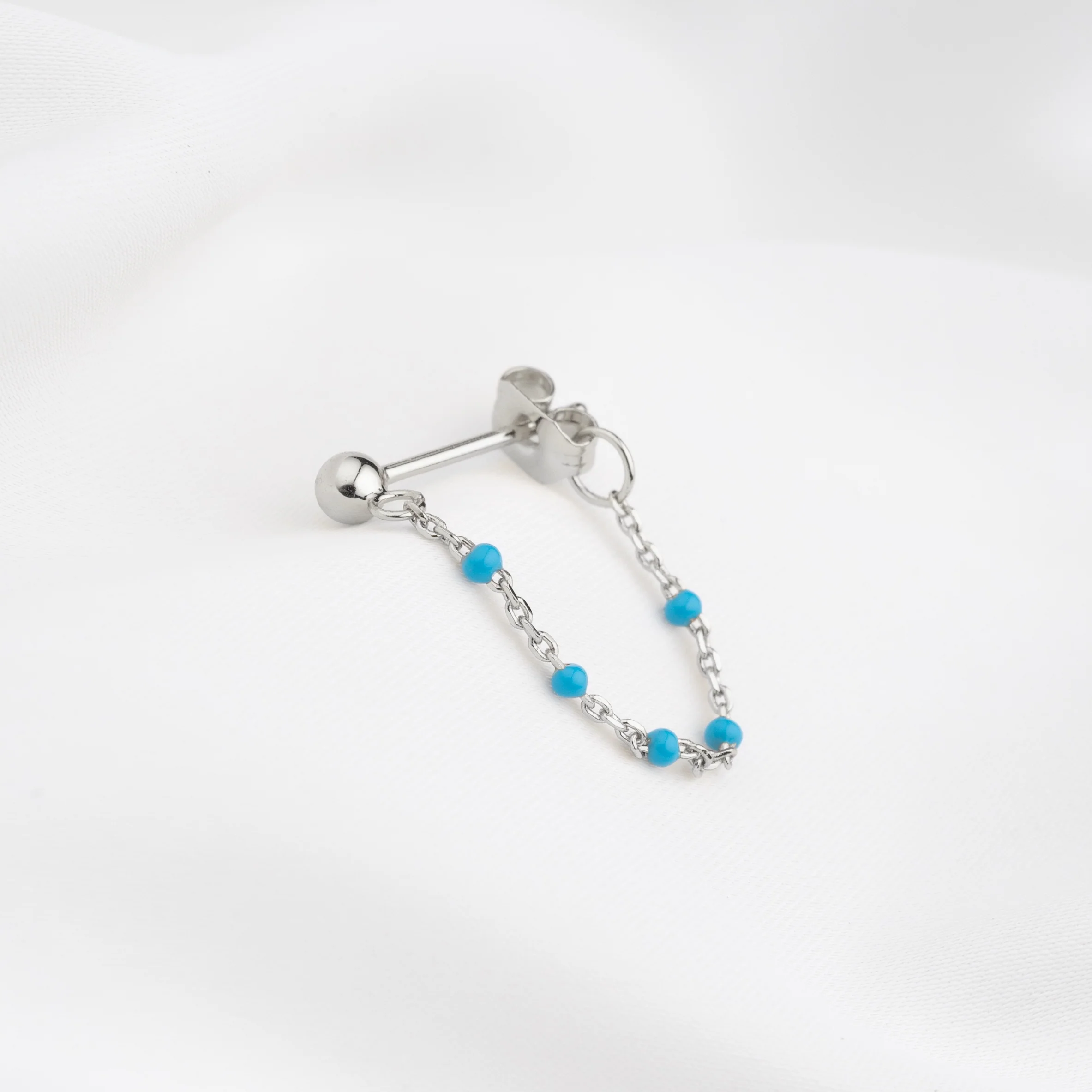 Silver Summer Blue Chain Earpin