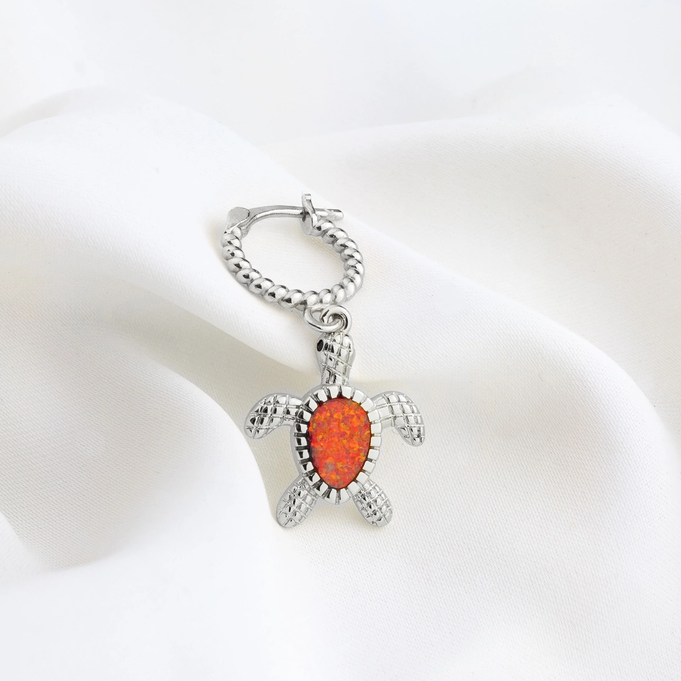 Silver Tangerine Opal Turtle Earring - Image 2