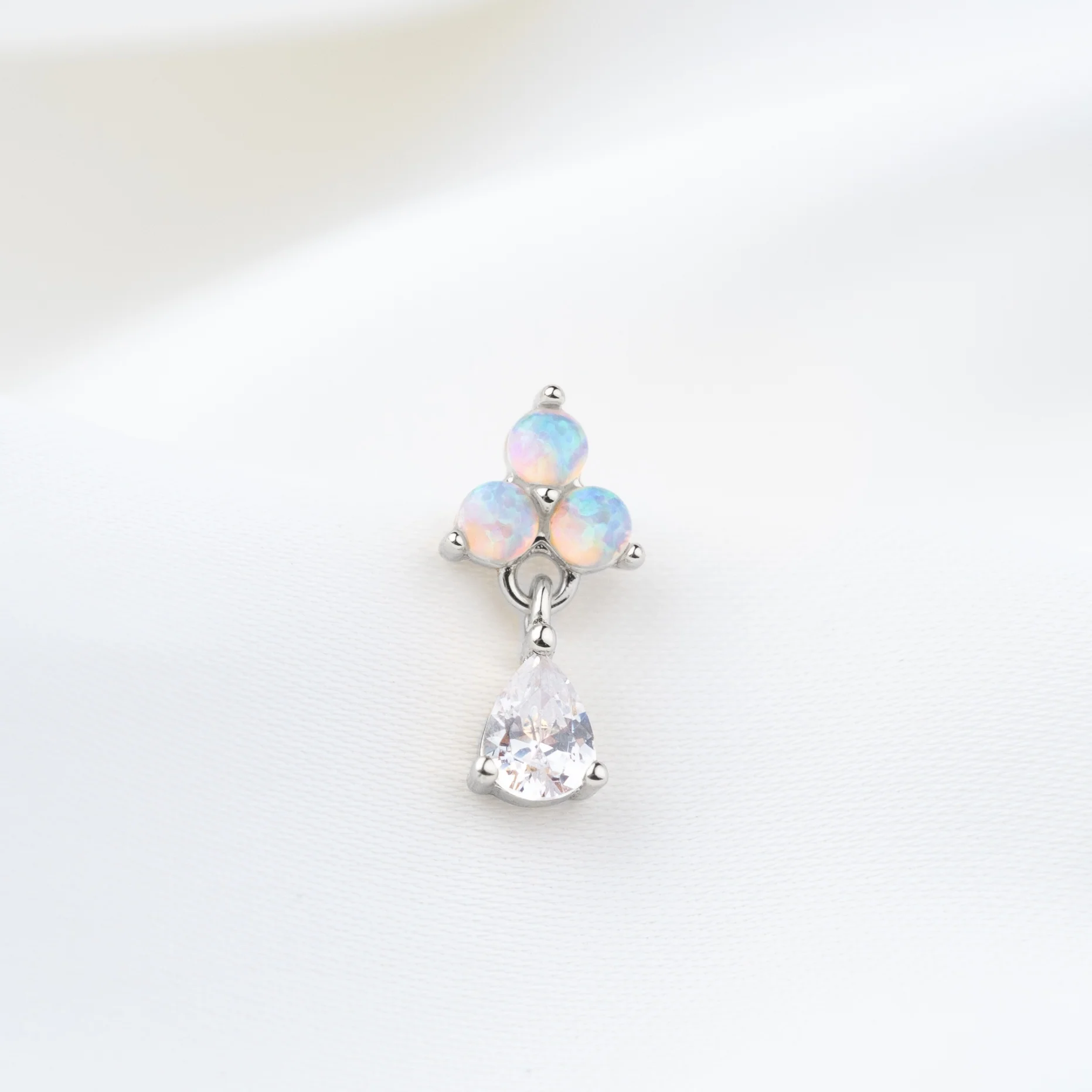 Silver Triple Opal Drop Earpin