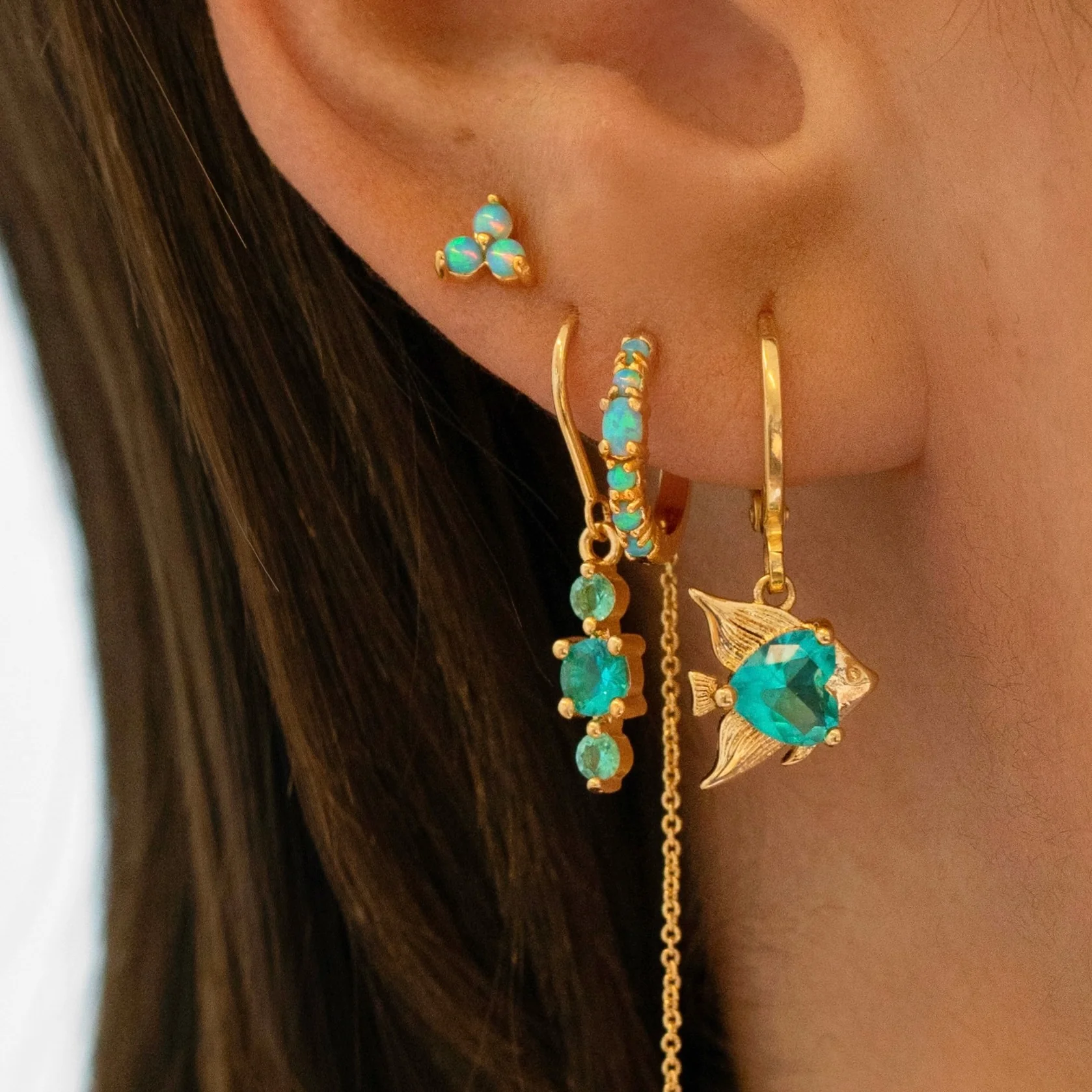 Silver Triple Turquoise Opal Stud - Image 3