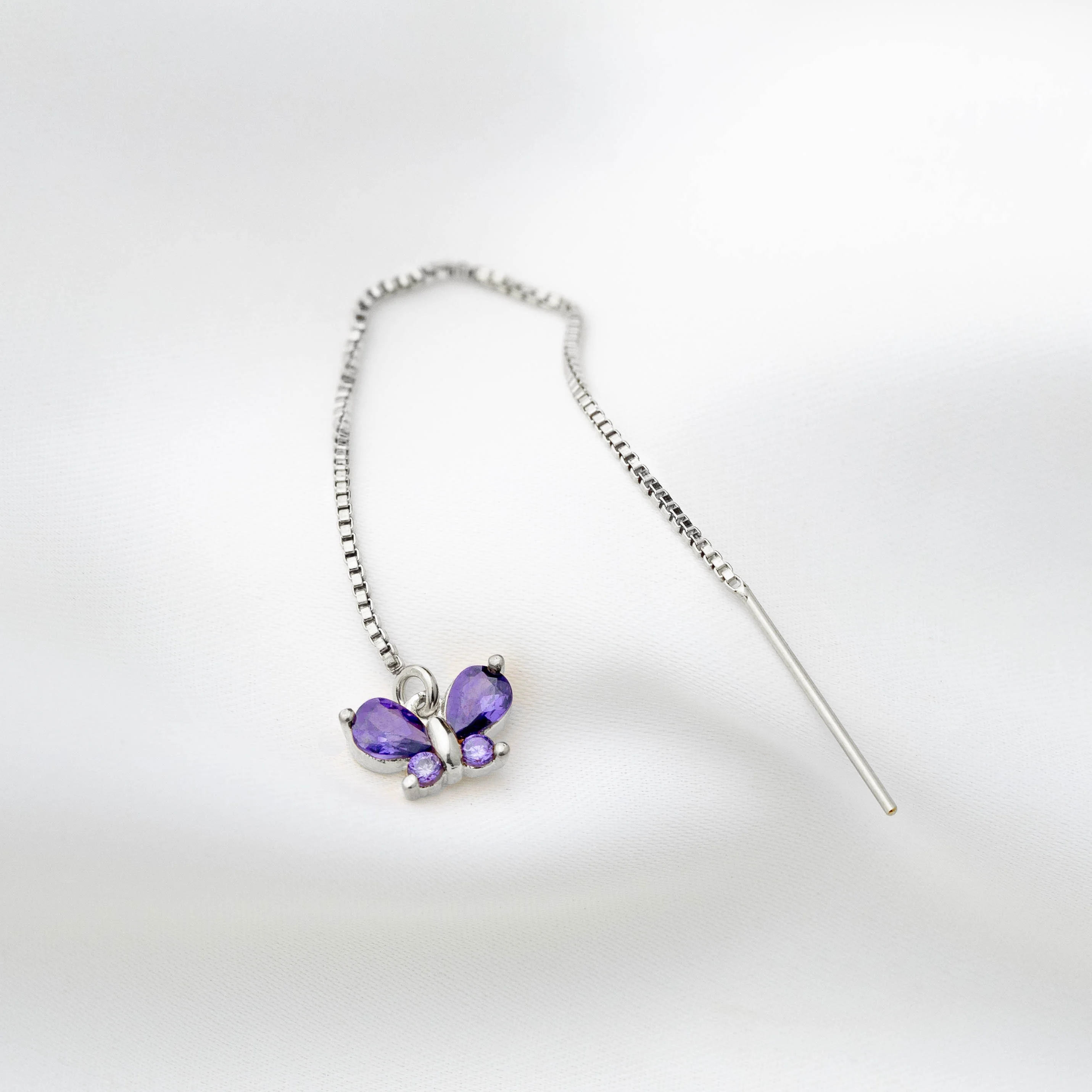 Silver Violet Small Diamond Butterfly Earthread - Image 2