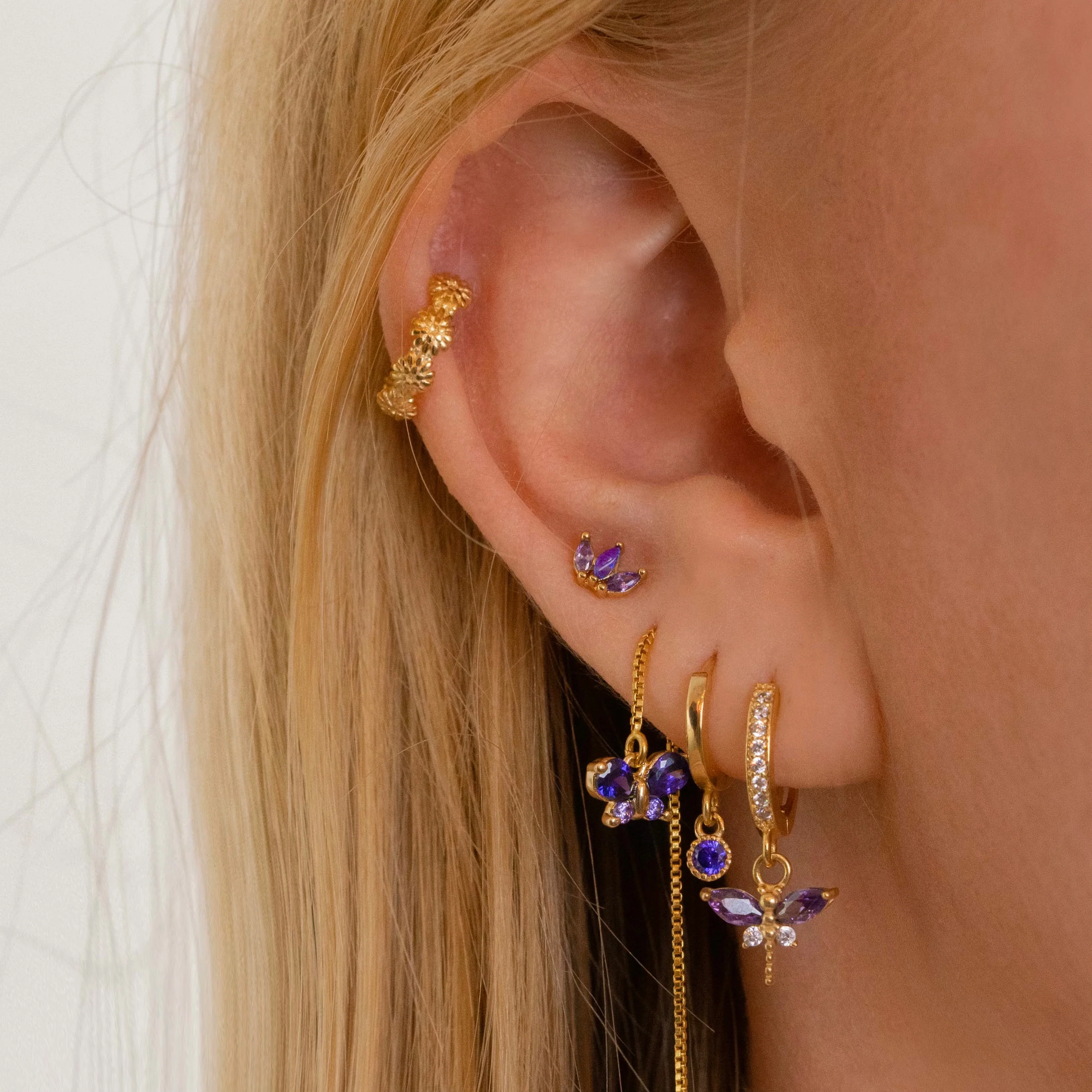 Silver Violet Small Diamond Butterfly Earthread - Image 3