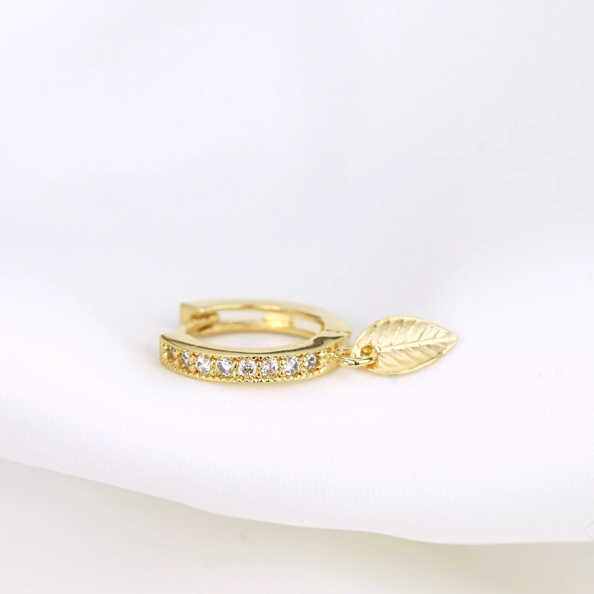 Small Leaf Sparkling Hoop Earring