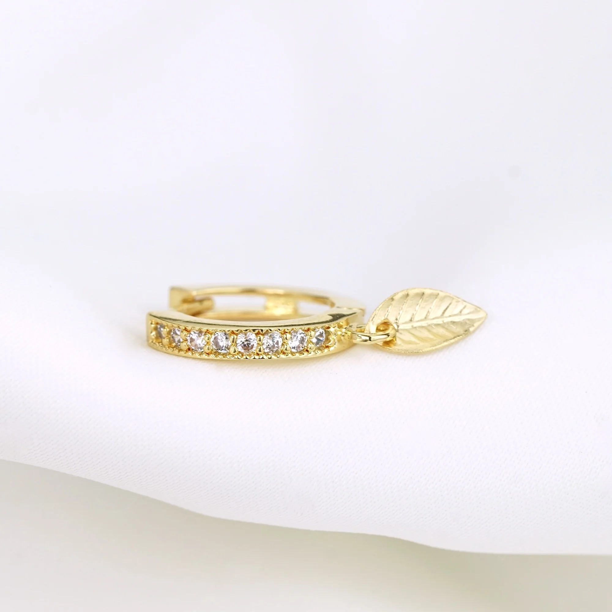 Small Leaf Sparkling Hoop Earring - Image 3