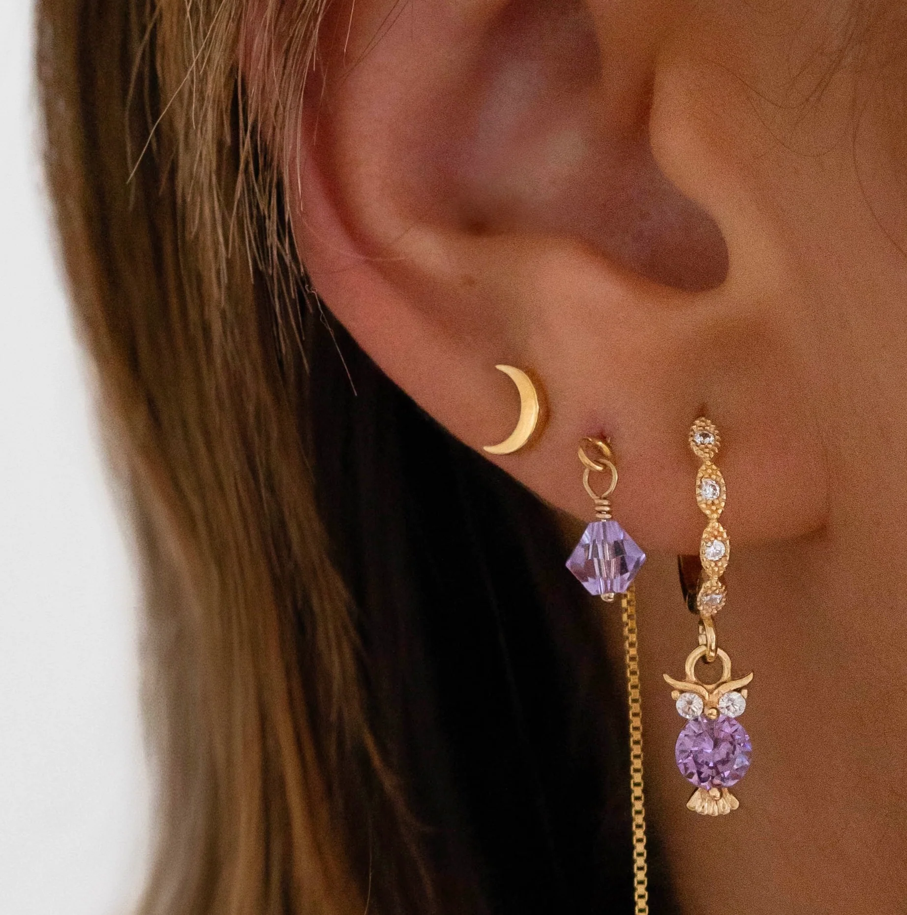 Small Violet Owl Earring - Image 2