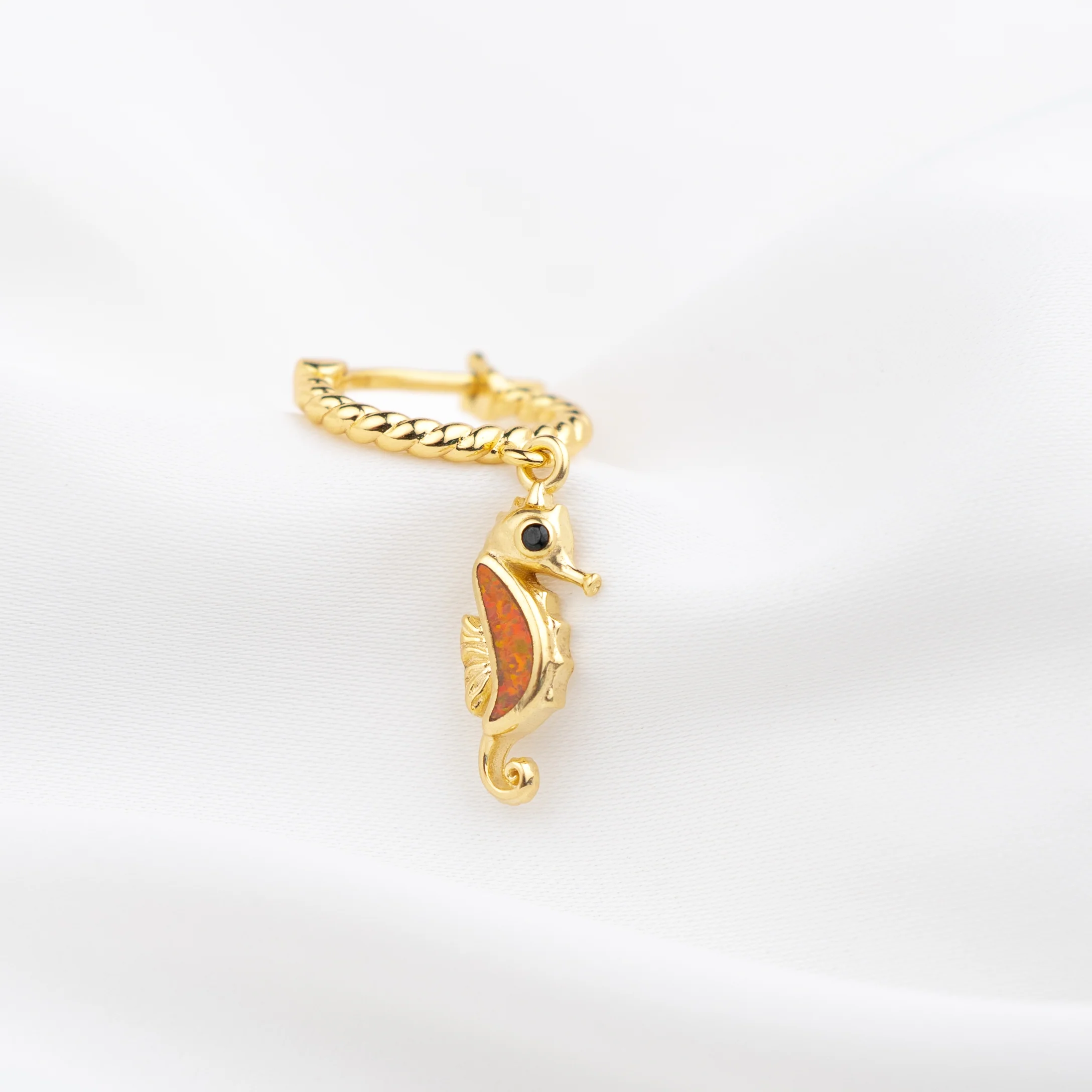 Tangerine Opal Seahorse Earring
