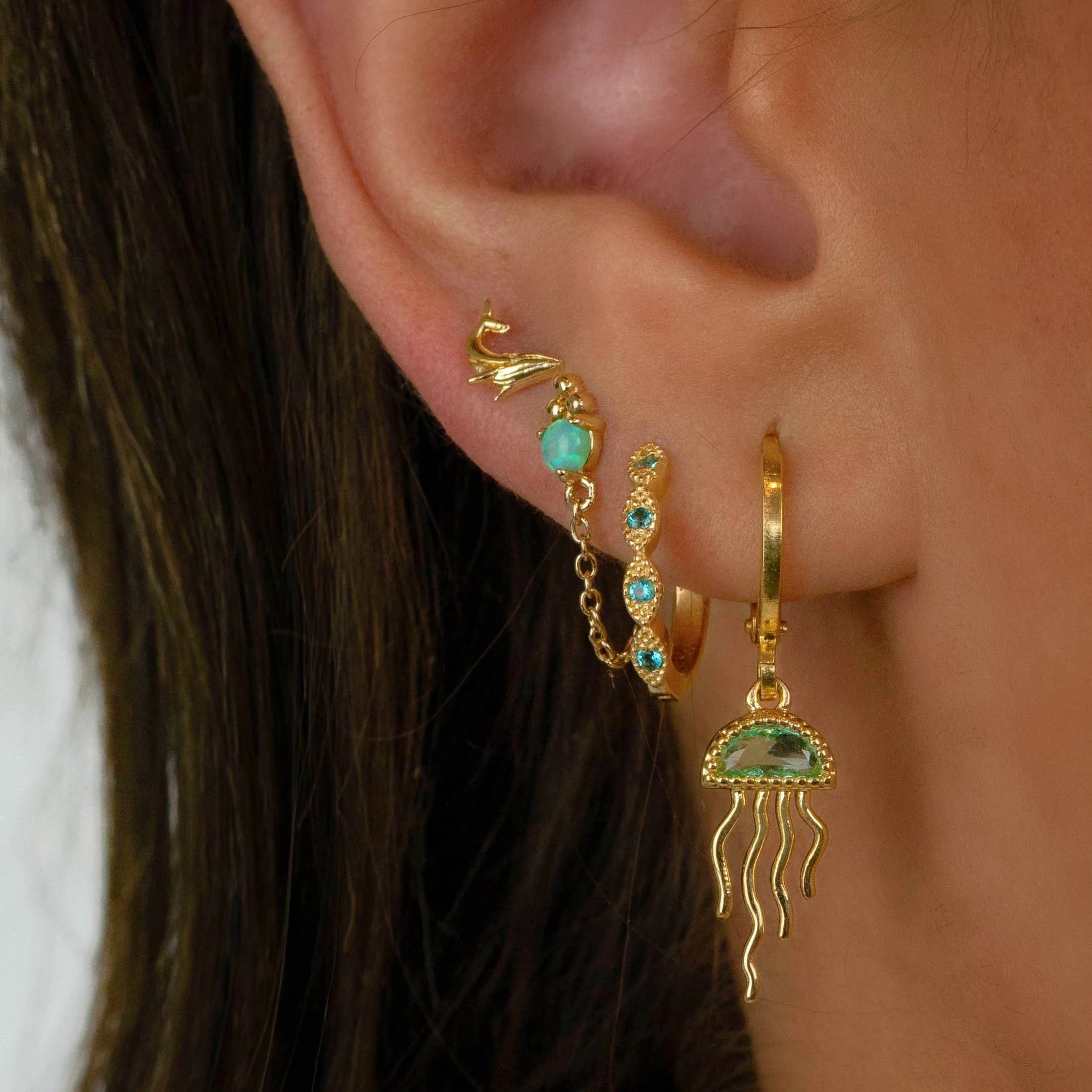 Turquoise Blue Delicate Cubic Hoop - Image 2